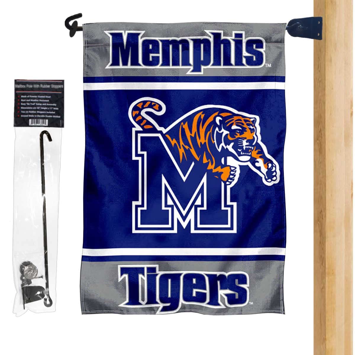 Memphis Tigers Garden Flag & Mailbox Post Pole Mount Holder Set - College Flags & Banners Co. | Perfect for School Spirit, Tailgating & Home Decor