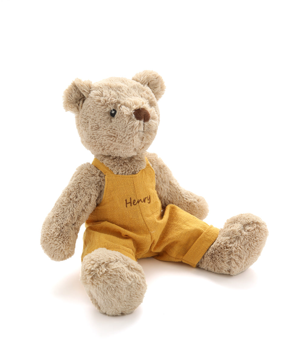 Personalized Honey Bear Overalls for Baby & Toddler - Mustard Yellow Jumpsuit - Cute & Comfortable Outfit for Photo Shoots, Birthday Parties & Everyday Wear