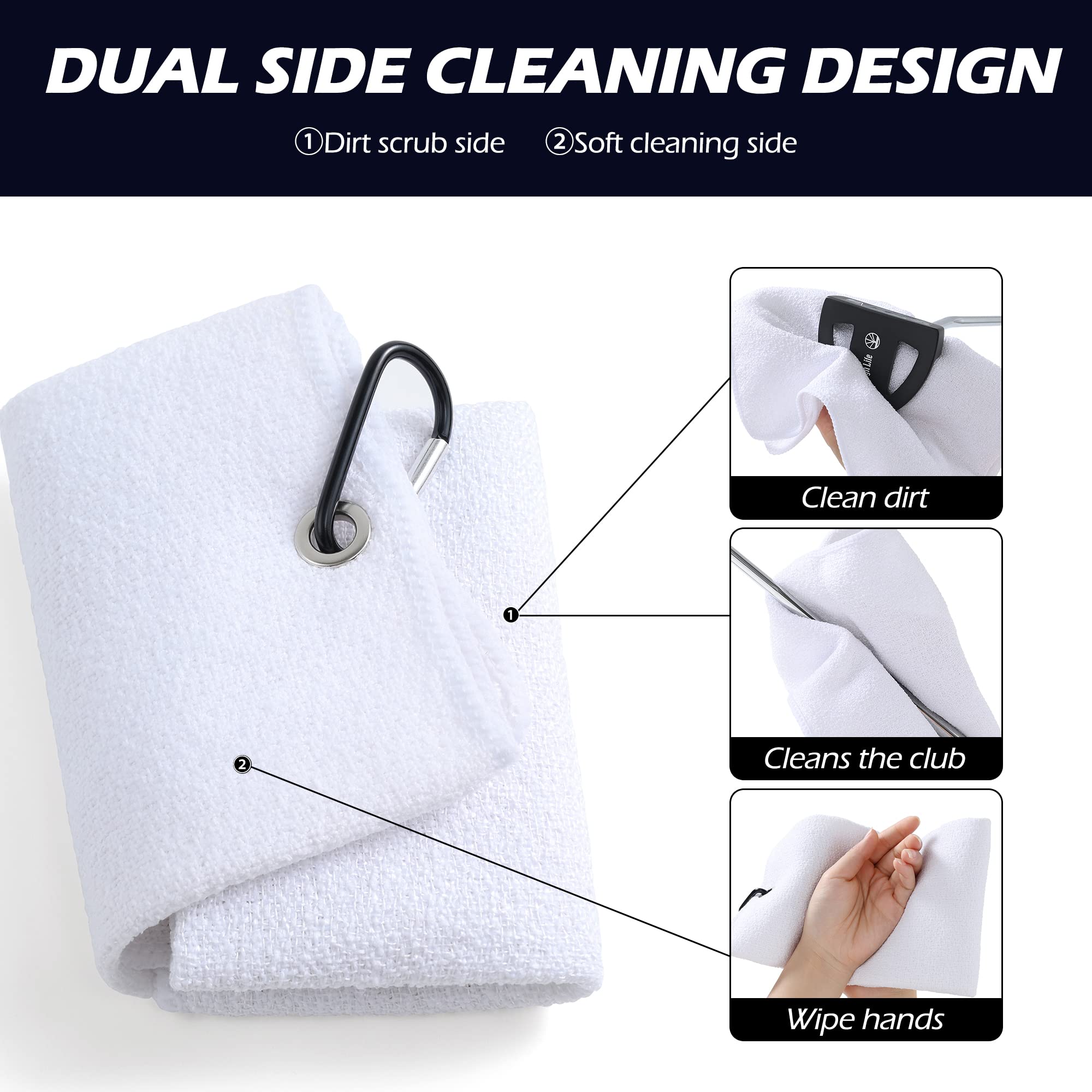 Tri-fold Golf Towel with Dirt Scrub & Soft Side - Club & Ball Cleaning - for Golfers