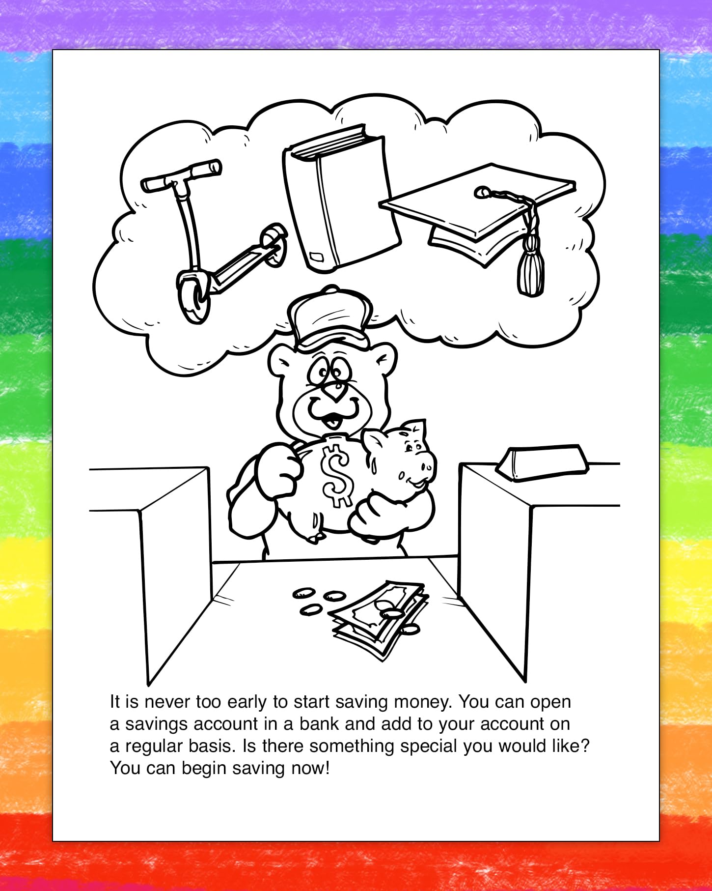 ZOCO 50-Pack Educational Banking Coloring Books with Crayons - Kids Financial Learning Activity Set - Bulk Classroom Supplies, Party Favors & Gift Ideas for Children | Perfect for School Projects, Birthday Parties & Educational Playtime