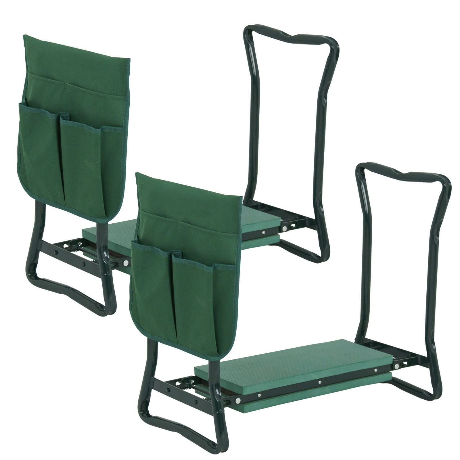 2 Pack Folding Chairs for Outdoor, Garden, Camping & Patio - Portable Bench with Kneeling Pad & Tool Pouch - Perfect for Gardening, Picnics, Beach & Backyard Relaxation