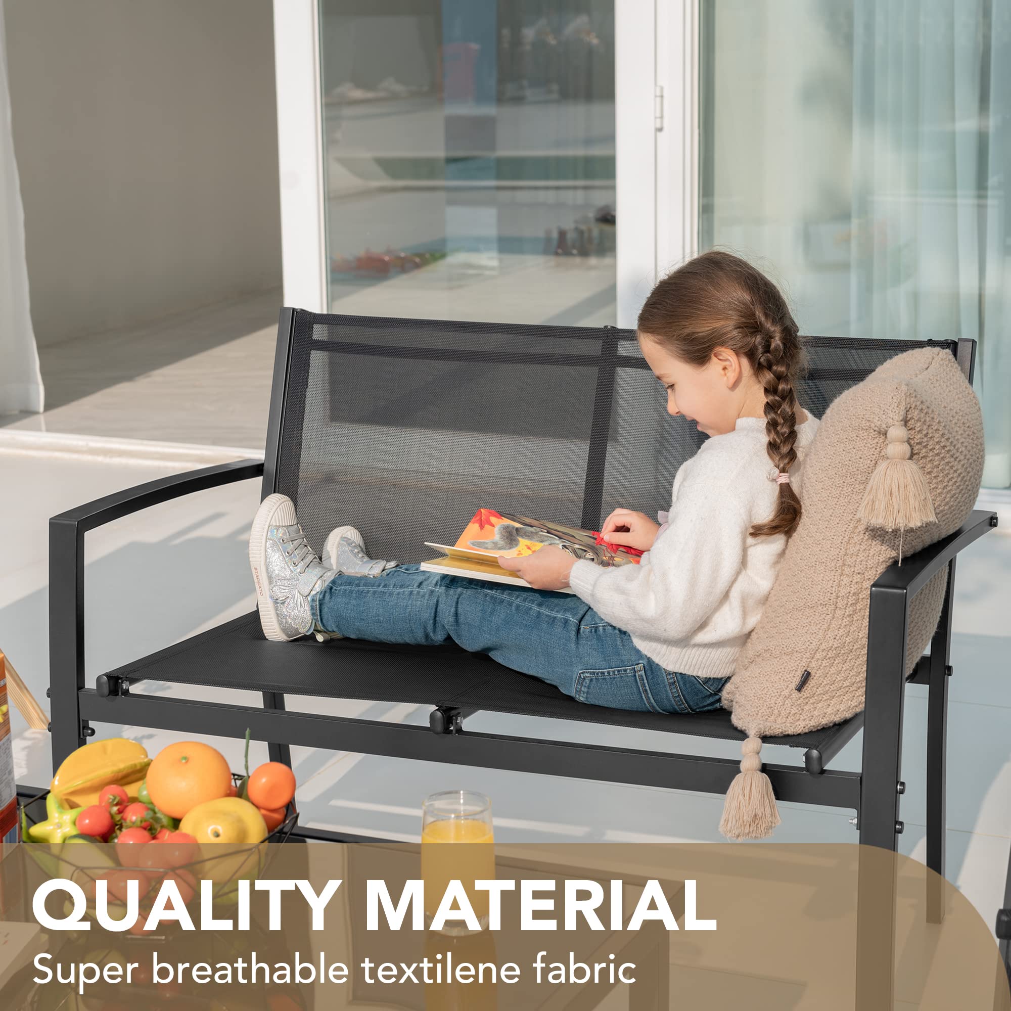 Devoko 4-Piece Outdoor Patio Furniture Set - Black Wicker Garden Conversation Set with Tempered Glass Coffee Table - Perfect for Poolside, Lawn, Porch & Backyard Relaxation