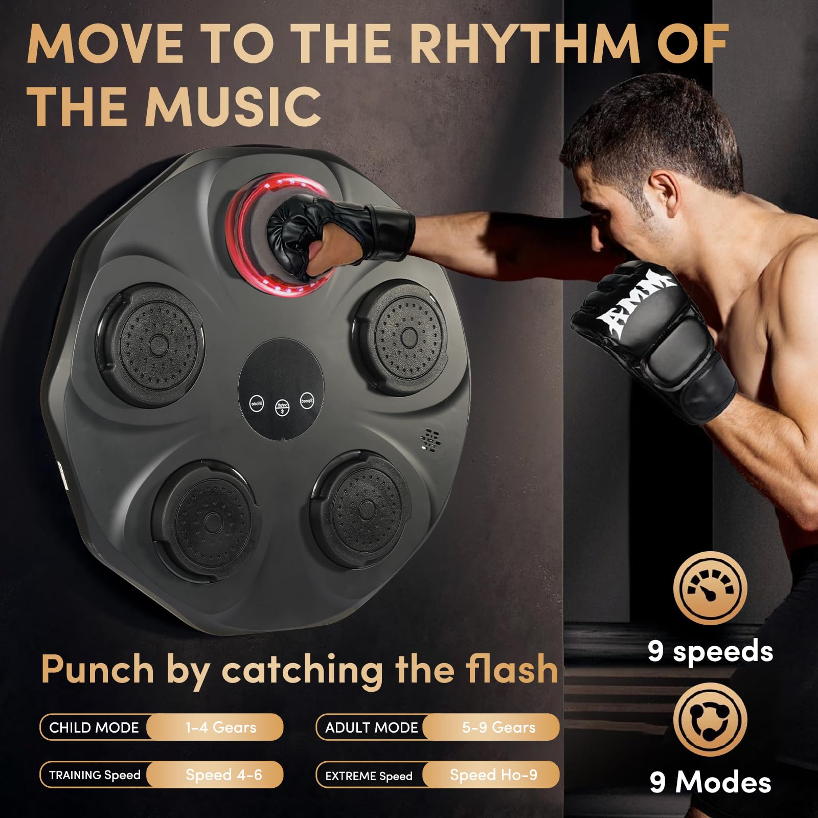 Bluetooth Smart Punching Bag with Music - Wall Mounted Electronic Boxing Trainer for Adults & Teens - Home Gym Equipment with 2 Pairs of Gloves - Perfect for Indoor Workouts, Stress Relief & Fitness Training