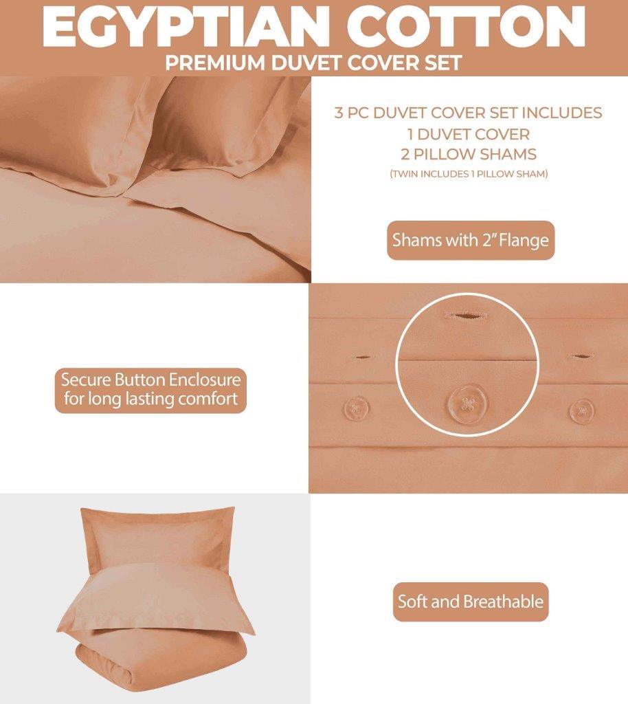 Premium 100% Egyptian Cotton 300 Thread Count Duvet Cover Set - Queen Size, Soft & Breathable Luxury Bedding for Hotel-Style Comfort - Perfect for Master Bedrooms, Guest Rooms & Luxury Home Decor