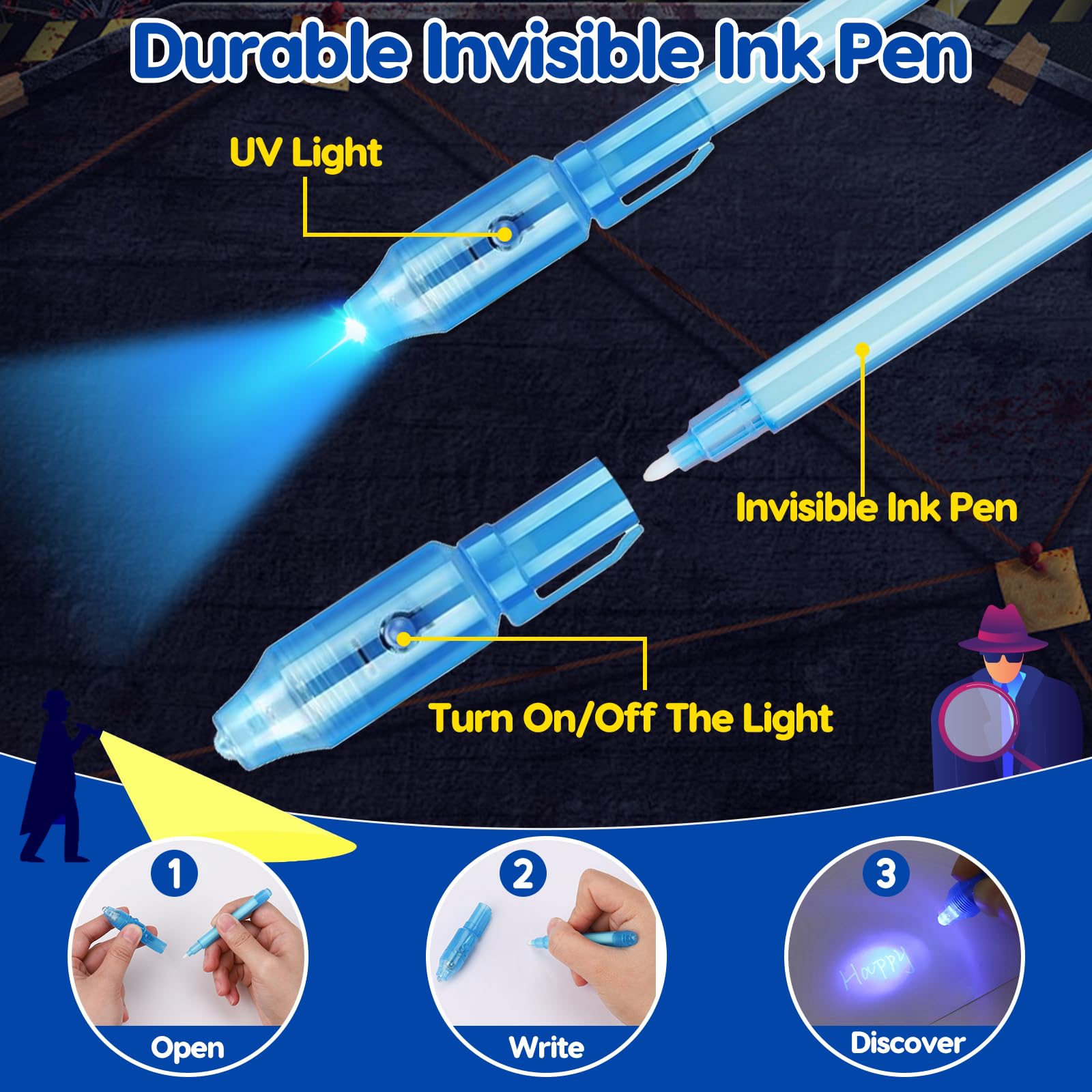 UV Invisible Ink Pen with LED Light & Notebook Set - Spy Writing Kit for Kids, Secret Message Gifts for Boys & Girls - Perfect for Birthday Parties, Classroom Rewards, Goodie Bags & Detective Games