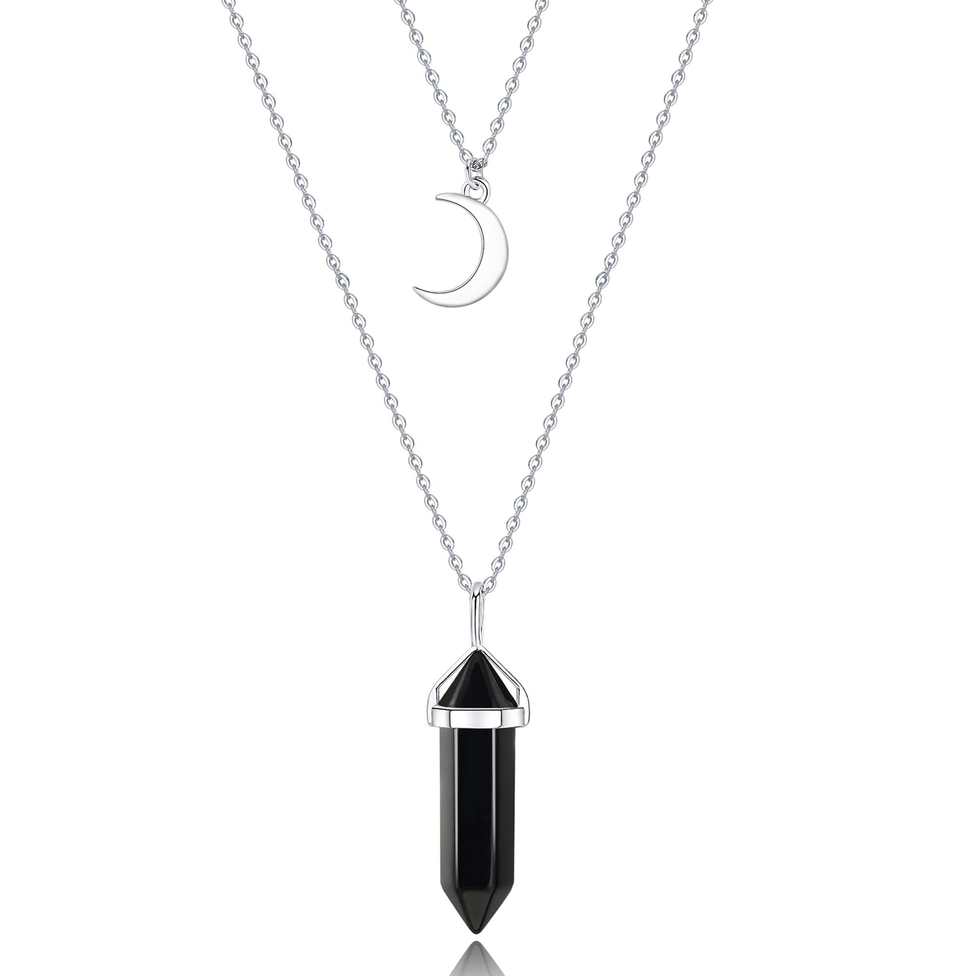 **Healing Crystal Moon Necklace for Women - Layered Crescent Moon Pendant with Reiki Gemstone, Dainty Witch Jewelry for Spiritual Healing & Energy Balance | Perfect for Meditation, Yoga & Boho Fashion**