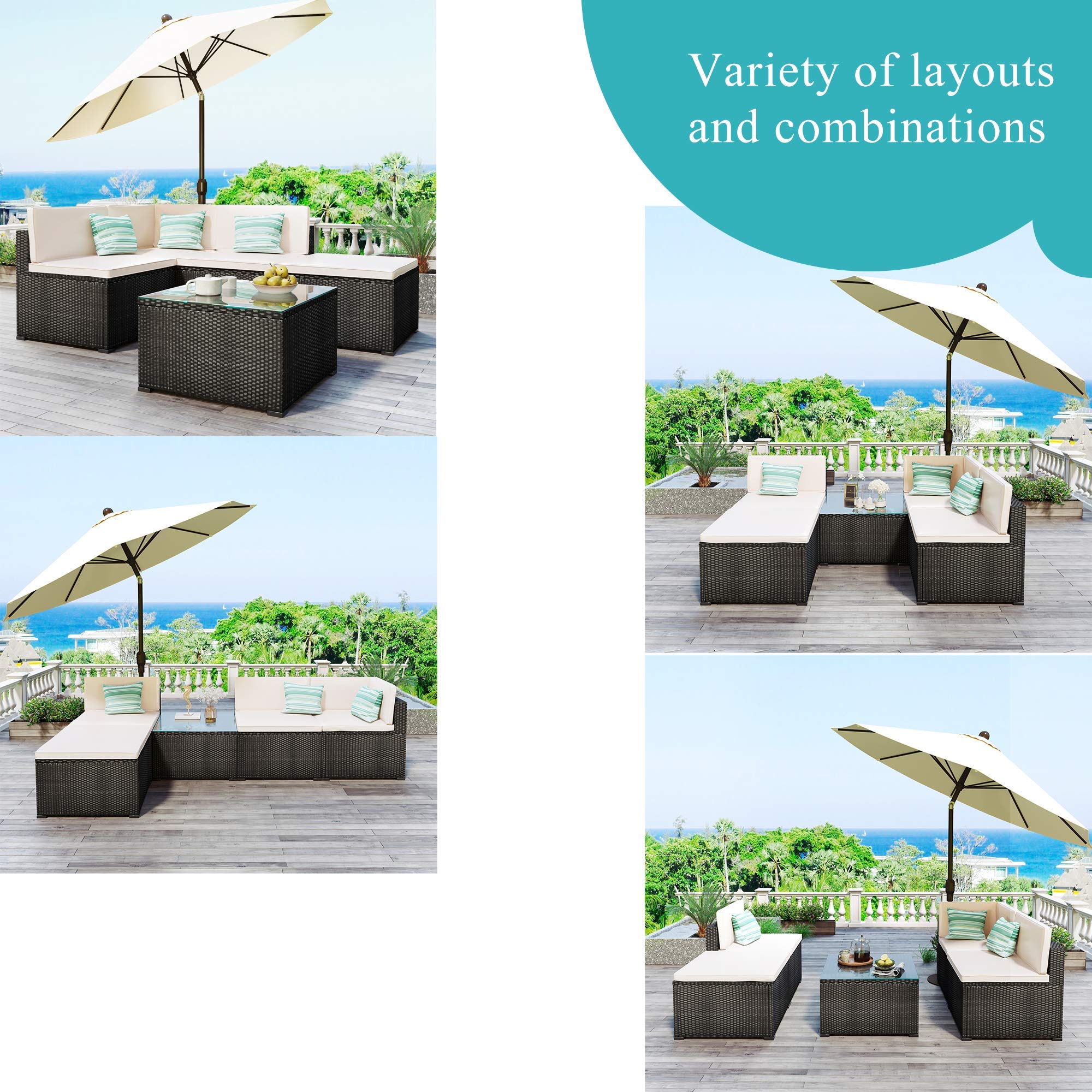 Beacon Pet 5-Piece Outdoor Patio Furniture Set - PE Rattan Wicker Sectional Sofa with Cushions & Glass Coffee Table - Perfect for Garden, Poolside, Balcony, Backyard & Outdoor Entertaining