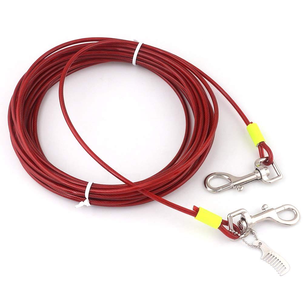 30FT Heavy Duty Dog Tie Out Cable - Strong Pet Leash for Large Dogs Up to 120LBS, Red Rope with Durable Hardware - Perfect for Outdoor Camping, Backyard, Hiking & Training (1 Pack)
