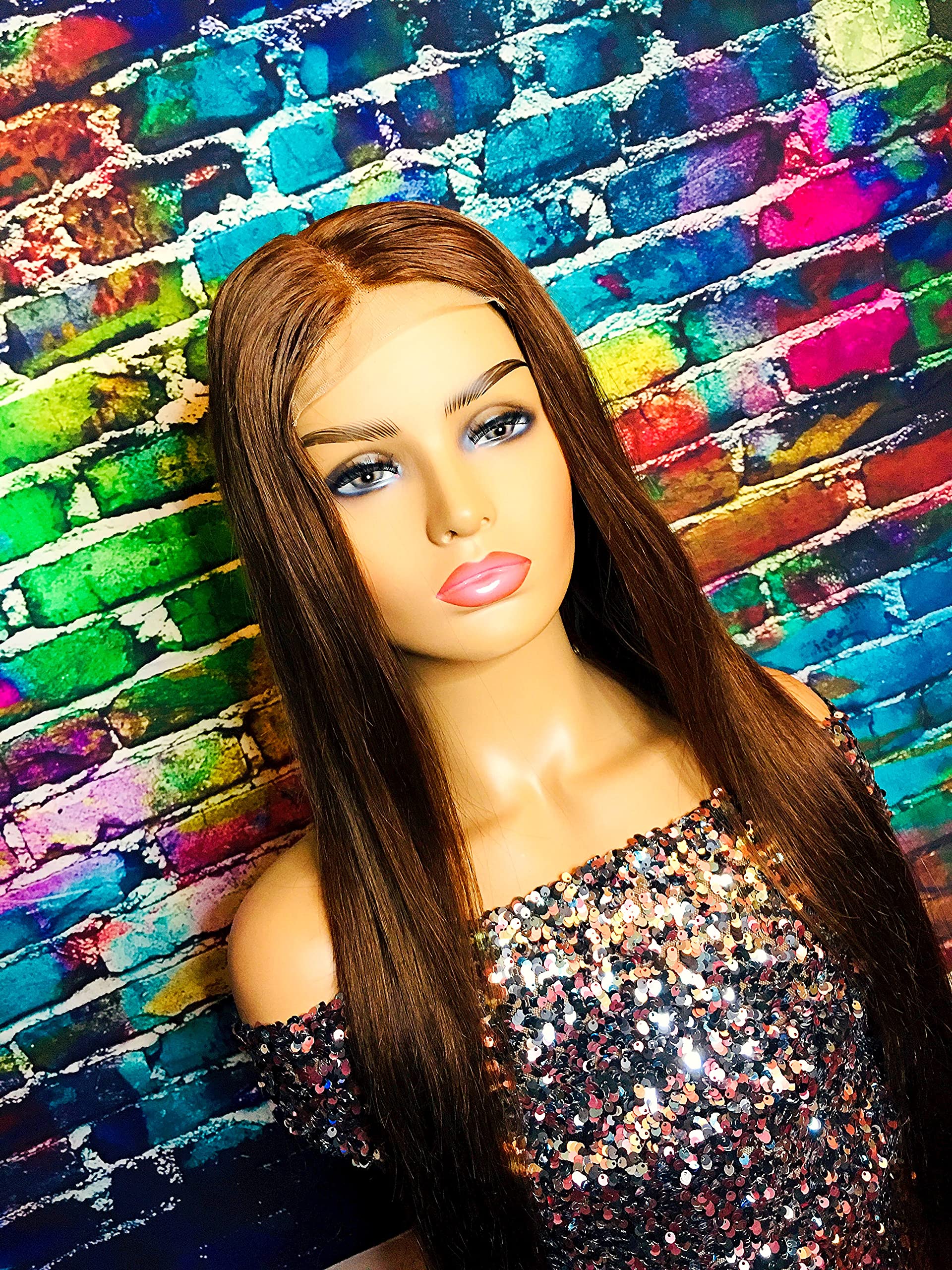2Chique Boutique 4x4 Transparent Lace Human Hair Wig - Silky Straight 28 Inches in Chestnut Brown (#4) | Natural Look for Daily Wear, Cosplay & Special Occasions