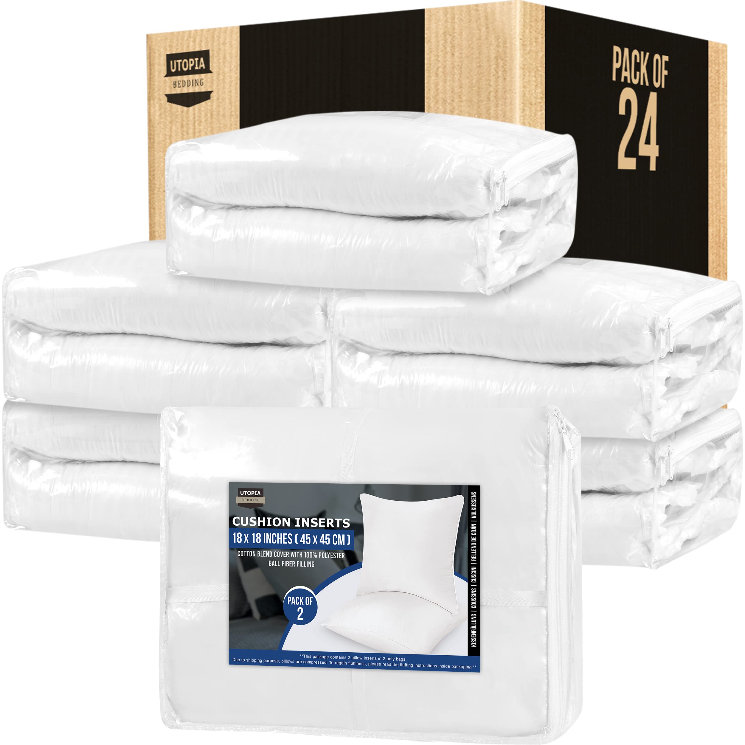 Utopia Bedding 18x18 Inch Throw Pillow Inserts (Pack of 24, White) - Premium Decorative Cushions for Sofa, Bed & Home Decor - Perfect for Living Room, Bedroom & Dorm Room Styling