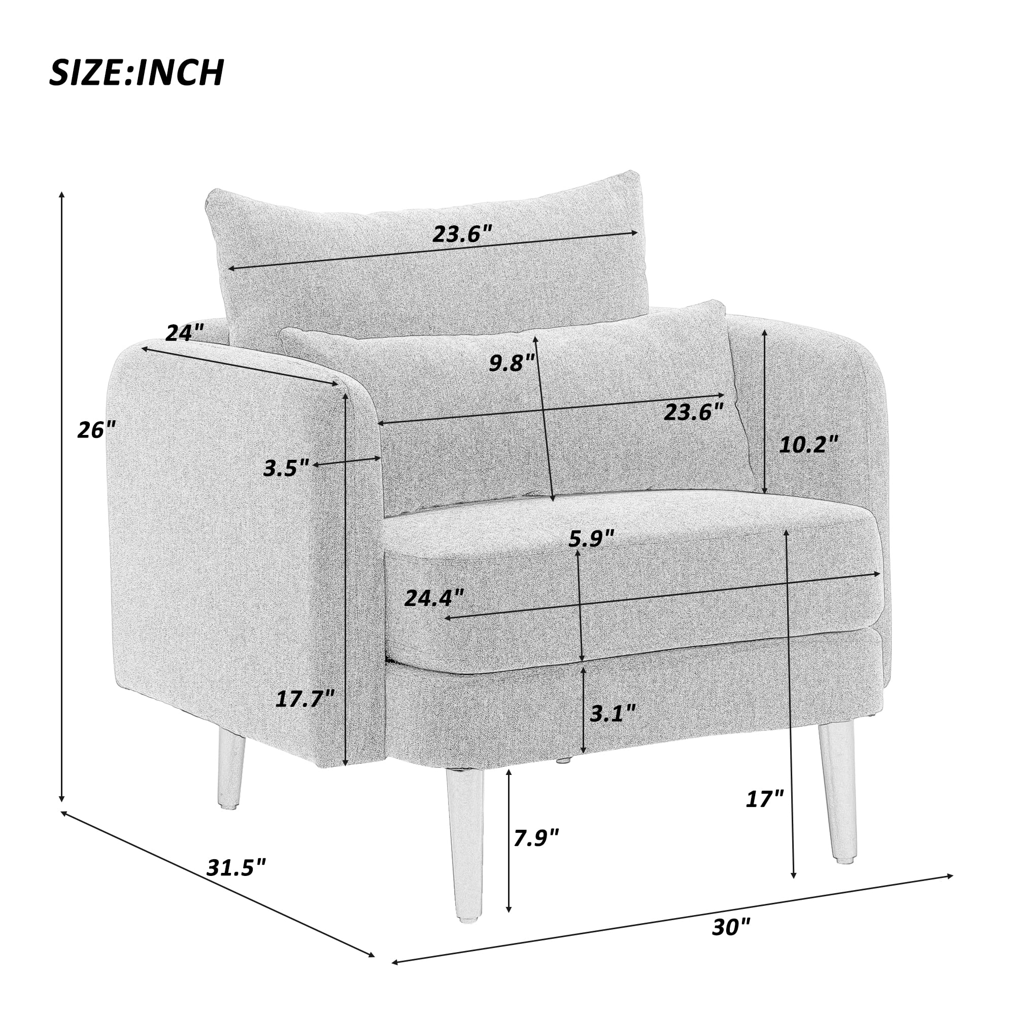Modern Fabric Accent Arm Chair - High Back Comfy Single Sofa Chair with Solid Wood Legs & Pillow - Navy Blue Living Room, Bedroom, Reading Nook Seating - Perfect for Relaxing, Reading & Home Decor
