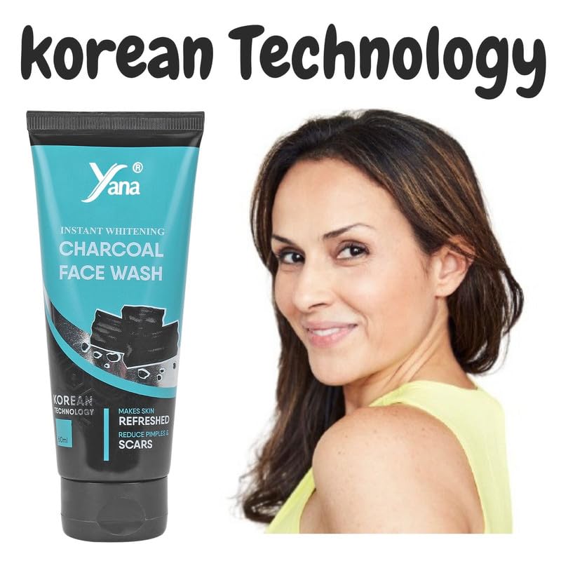 Instant Whitening Activated Charcoal Face Wash for Men & Women - Deep Cleansing Korean Technology Charcoal Cleanser for Acne, Blackheads & Oily Skin | Perfect for Daily Skincare Routine & Detox