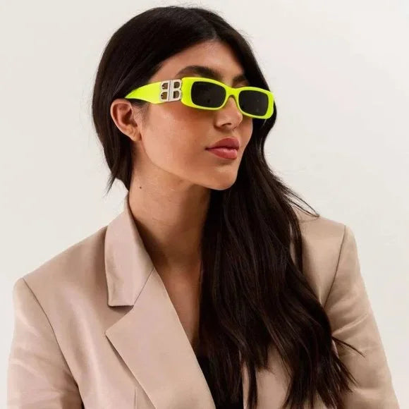 Balenciaga BB0096S Yellow Logo Sunglasses for Women & Men - Stylish UV Protection Shades for Summer, Beach, and Outdoor Activities