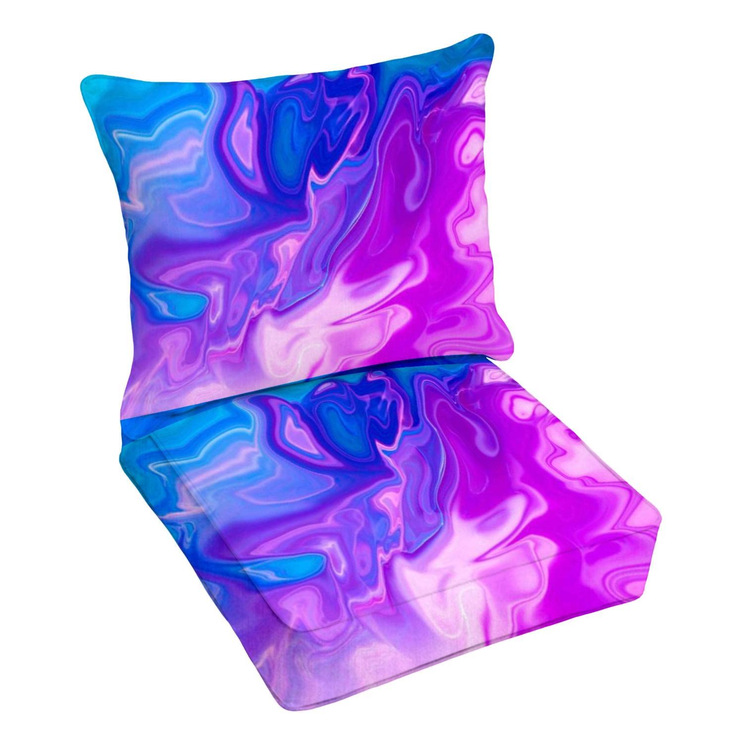 Premium Outdoor Deep Seating Cushion Set - Waterproof Patio Furniture Replacement Cushions for Lounge Chairs (Blue, Teal, White & Pink Swirl Pattern) - Perfect for Backyard, Poolside & Garden Conversation Areas