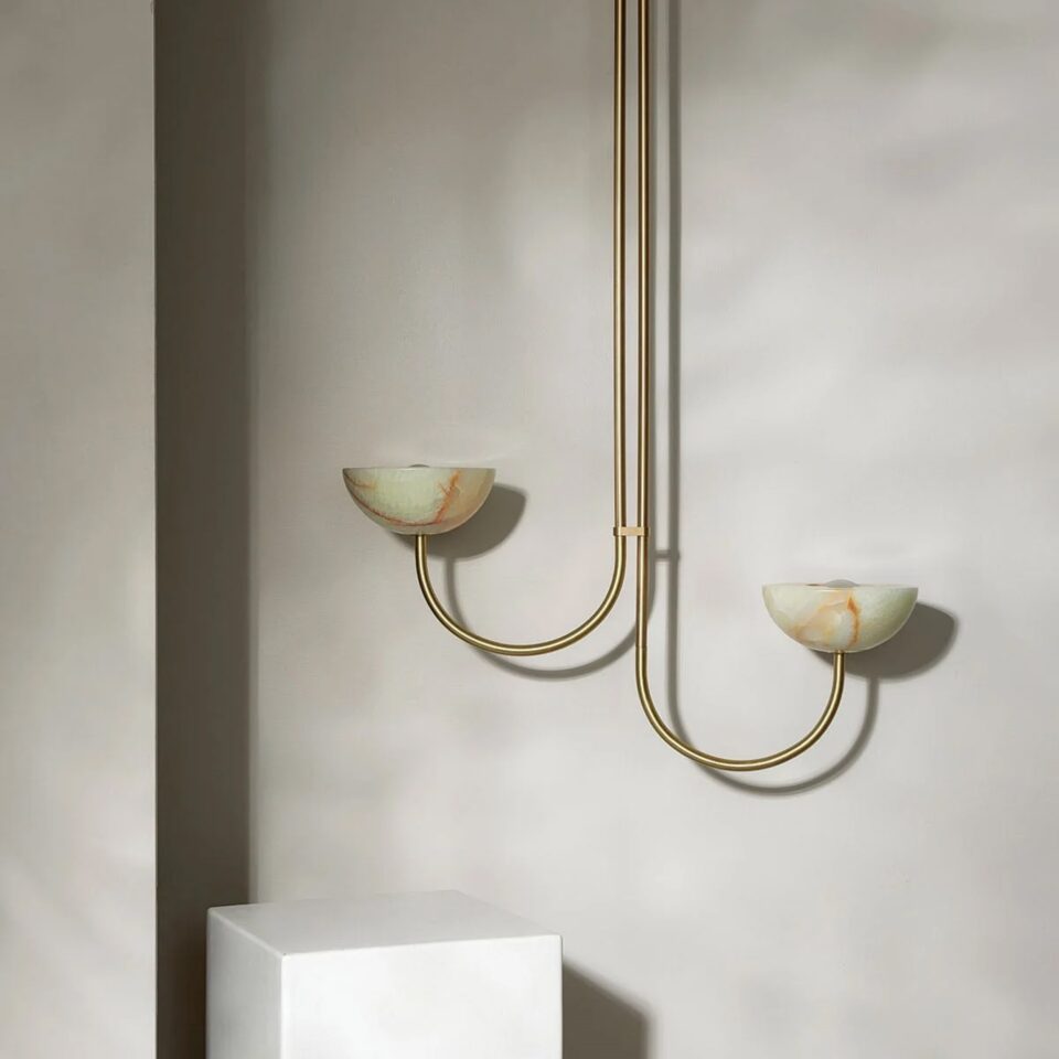 PRE ORDER Marz Designs Aurelia Double Offset Pendant Light - Jade Onyx & Brass Finish | 2 Size Options | Perfect for Dining Room, Kitchen Island or Entryway Lighting
