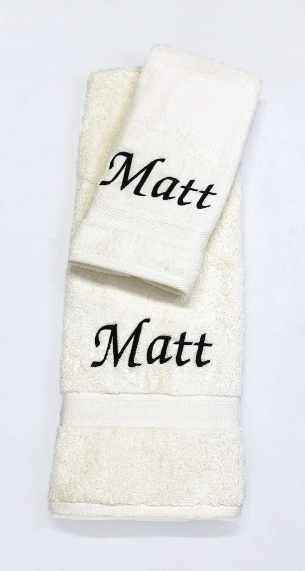 Personalized Monogrammed Bath & Hand Towel Set - Custom Embroidered Cotton Towels (1 Bath + 1 Hand Towel, Cream) - Perfect for Guest Bathrooms, Wedding Gifts & Luxury Home Decor
