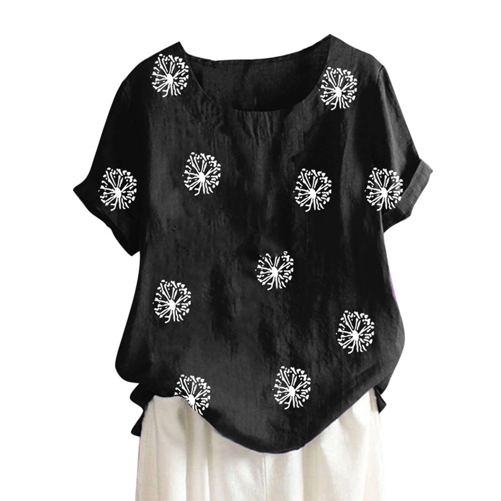 Women's Cotton Linen T-Shirts - Short Sleeve Casual Round Neck Blouse & Loose Tunic Tops for Everyday Wear | Perfect for Work, Weekend Outings and Summer Vacation