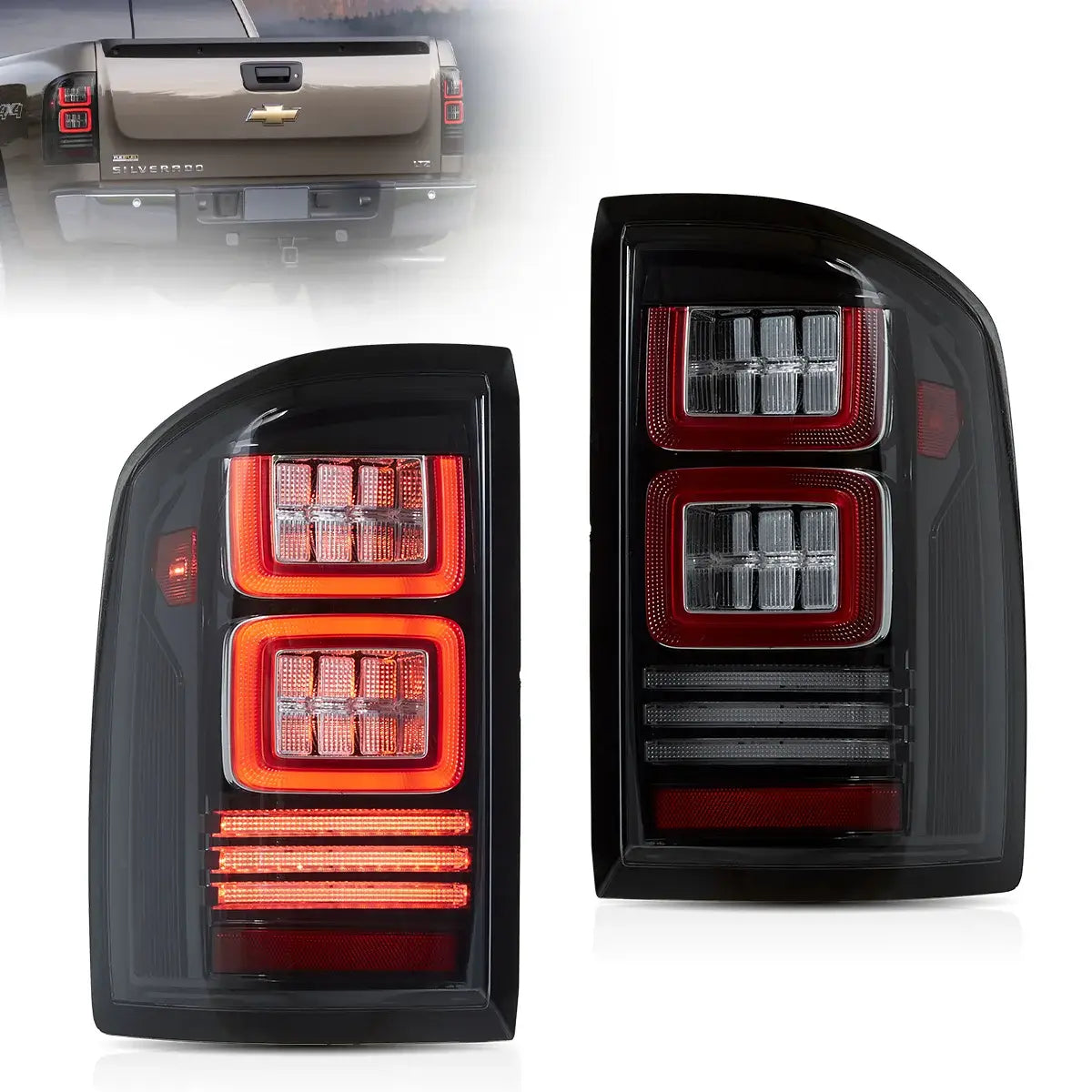 LED Tail Lights Assembly with Red Turn Signal - Compatible with 2007-2013 Chevrolet Silverado 1500/2500HD/3500HD & 2007-2010 GMC Sierra 1500/2500HD/3500HD - Clear Lens Design for Enhanced Visibility & Style - Perfect for Off-Roading, Night Driving & Custom Truck Upgrades