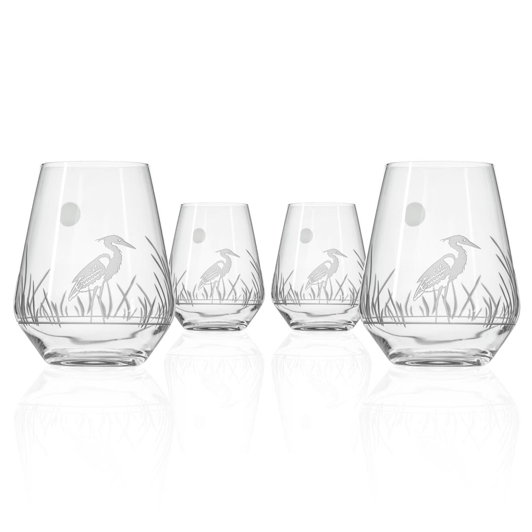 Heron 18oz Stemless Wine Tumbler Glass Set of 4 - Perfect for Red Wine, White Wine, Cocktails & Outdoor Entertaining