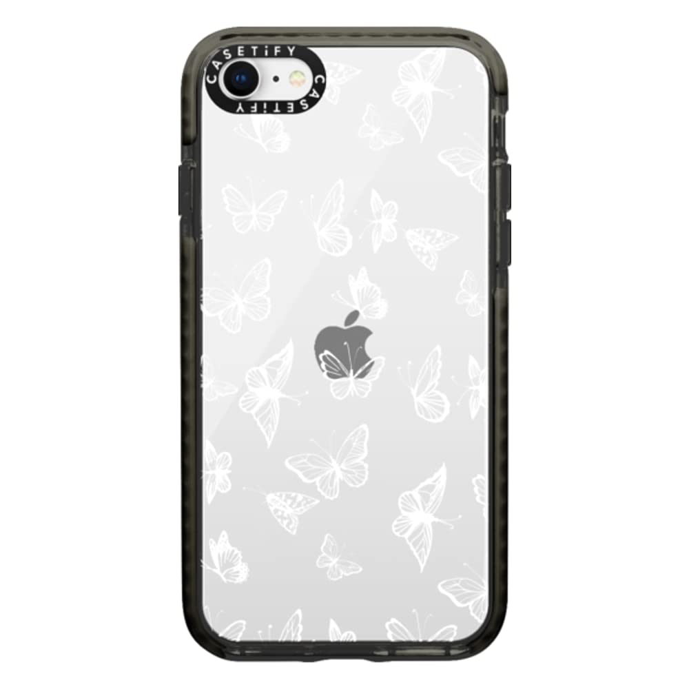 Casetify Impact Case for iPhone SE (2020/2022) & iPhone 7/8 - White Butterfly Design on Clear Black Protective Phone Cover - Durable Shockproof Case for Everyday Use & Outdoor Activities