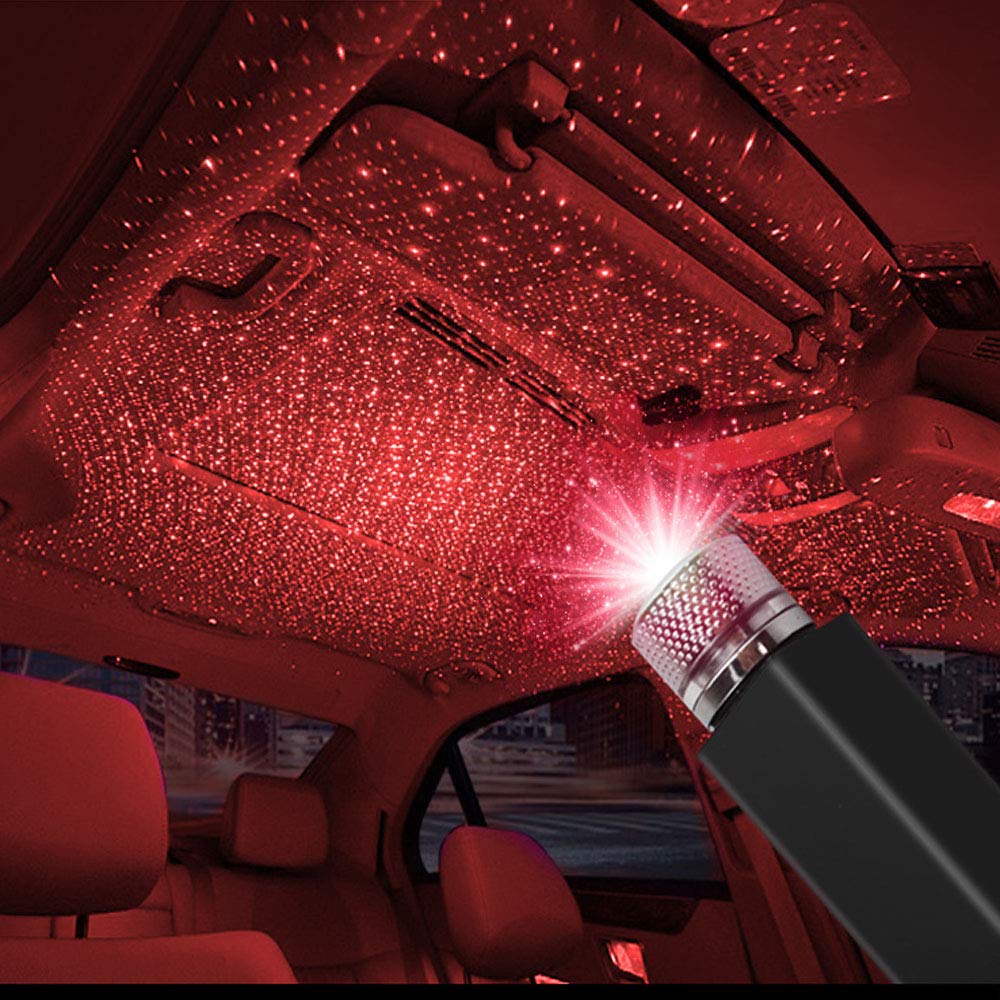 USB Star Projector Night Light - LEDCARE Car Roof Lights, Portable Adjustable Romantic LED Interior Car Lights for Ceiling & Bedroom Decor - Perfect for Cars, Parties, Gifts, Home Decor (Red)