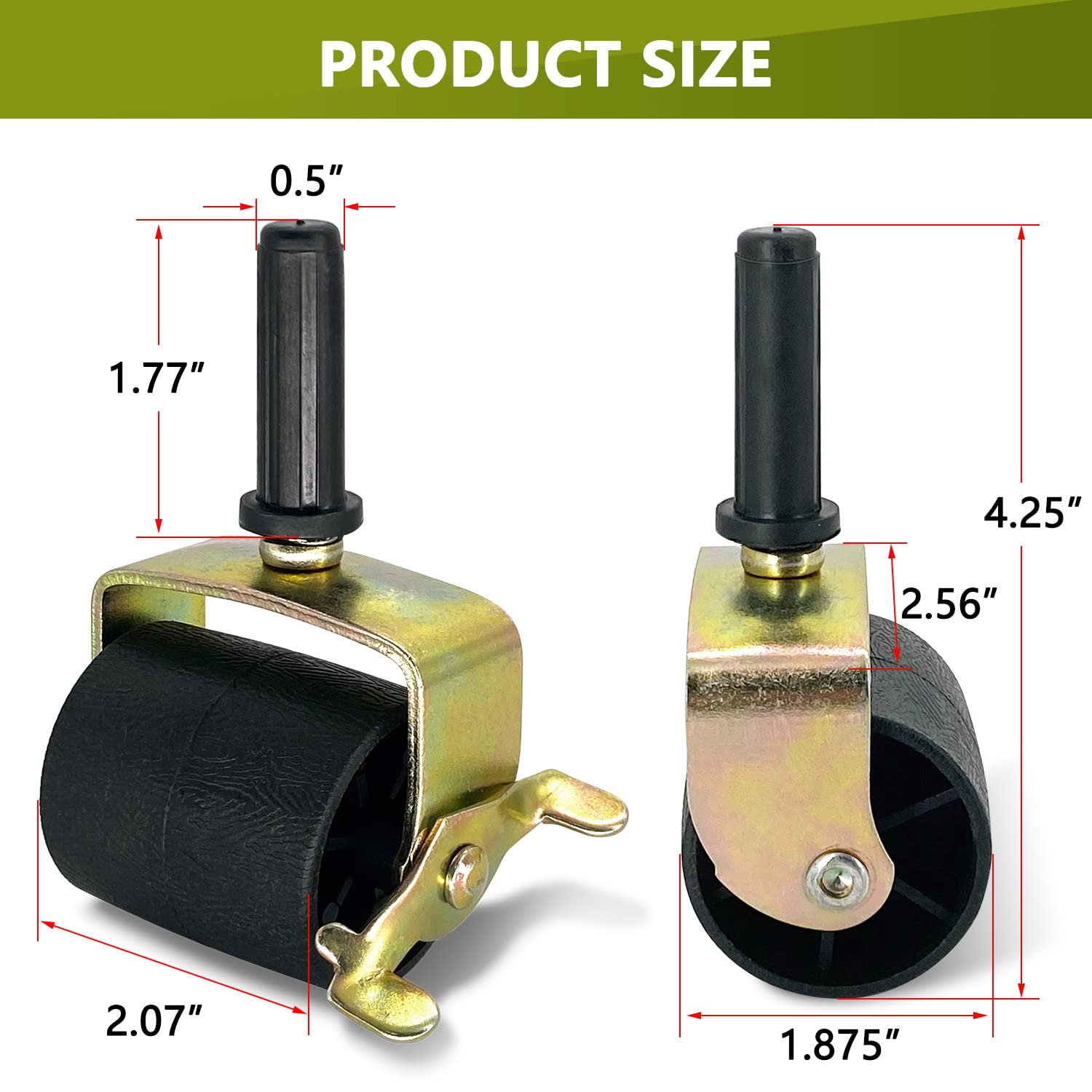 Heavy Duty Locking Swivel Bed Casters - 6 Pack Metal Bed Frame Wheels with Brakes, Replacement Rollers for Furniture, Bed Frame Socket Stem - Perfect for Adjustable Beds, Hospital Beds, and Home Furniture Mobility