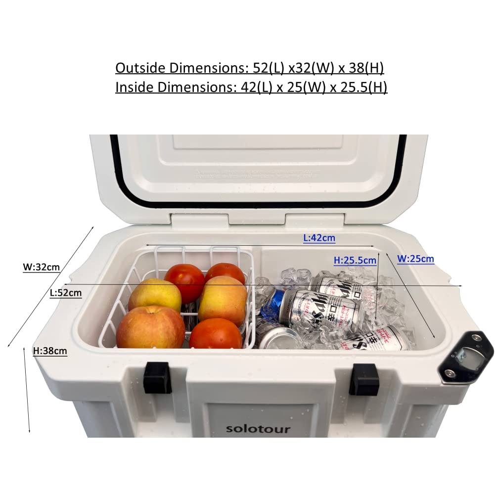 Solotour Heavy-Duty Rotomolded Cooler Box - 25QT/45QT/55QT Insulated Ice Chest with Fish Ruler & Tie-Down Points - Portable Cooler for Camping, Fishing, BBQ, Picnics & Outdoor Adventures