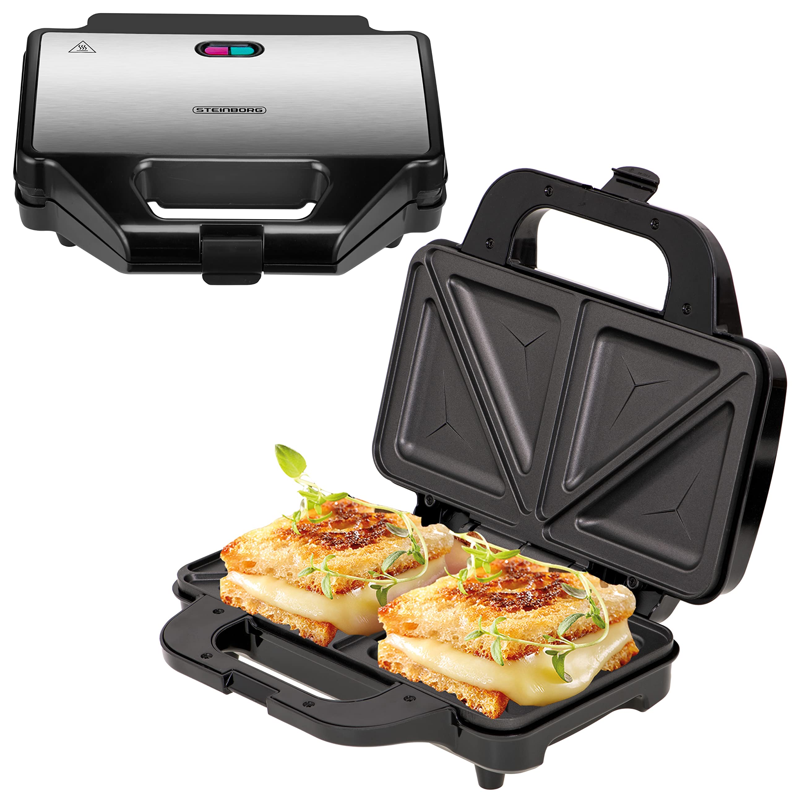 Steinborg XXL Sandwich Maker - 4 Sandwich Capacity, Cool-Touch Handle, Non-Stick Coating, Electric Panini Press & Grill - Perfect for Breakfast, Lunch, and Quick Snacks at Home or Office