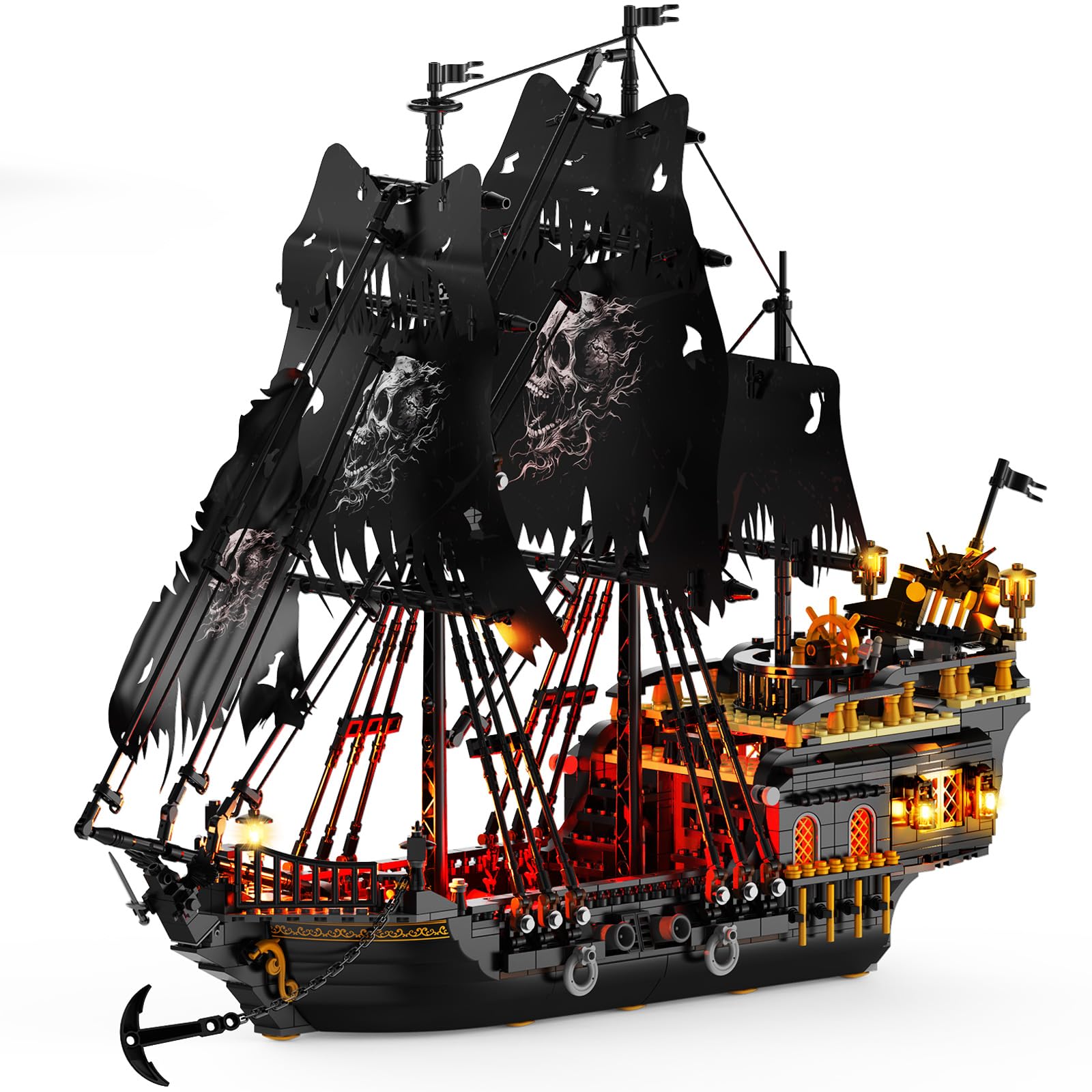 **Pirate Ship Building Set with LED Lights - Black Pearl Model Sailboat Toy (1713 Pieces) - Creative DIY Home Decor for Adults & Teens 14+ - Perfect Gift for Easter, Christmas & Birthdays - Fun STEM Activity & Display Piece**