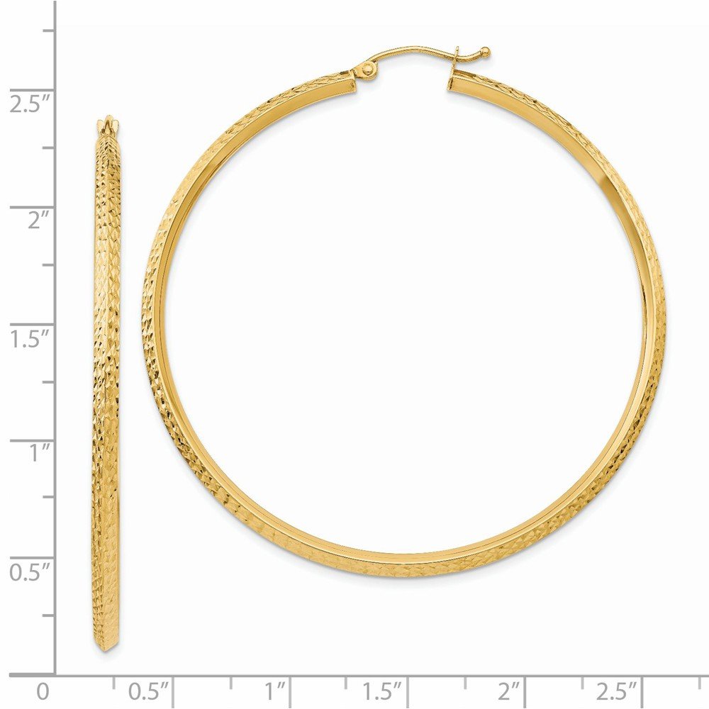 14K Yellow Gold Knife Edge Diamond-Cut Hoop Earrings 55mm - Elegant Dangle Earrings for Women, Perfect for Parties, Weddings & Everyday Wear