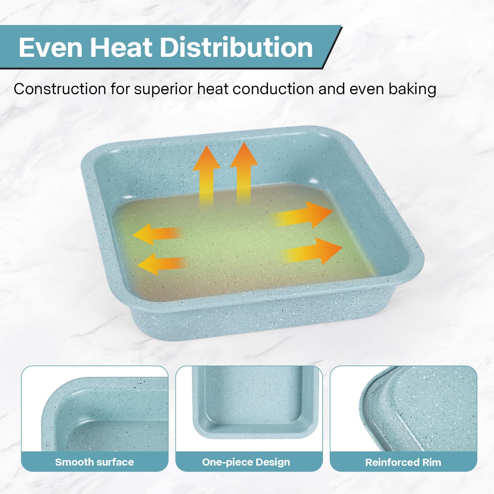 2-Pack 8 Inch Square Baking Pan Set - Nonstick 8x8 Cake Pan for Brownies, Lasagna & Sheet Cakes - Even Heat Distribution, Easy Clean & Durable - Perfect for Home Baking, Parties & Holiday Cooking (Light Blue)