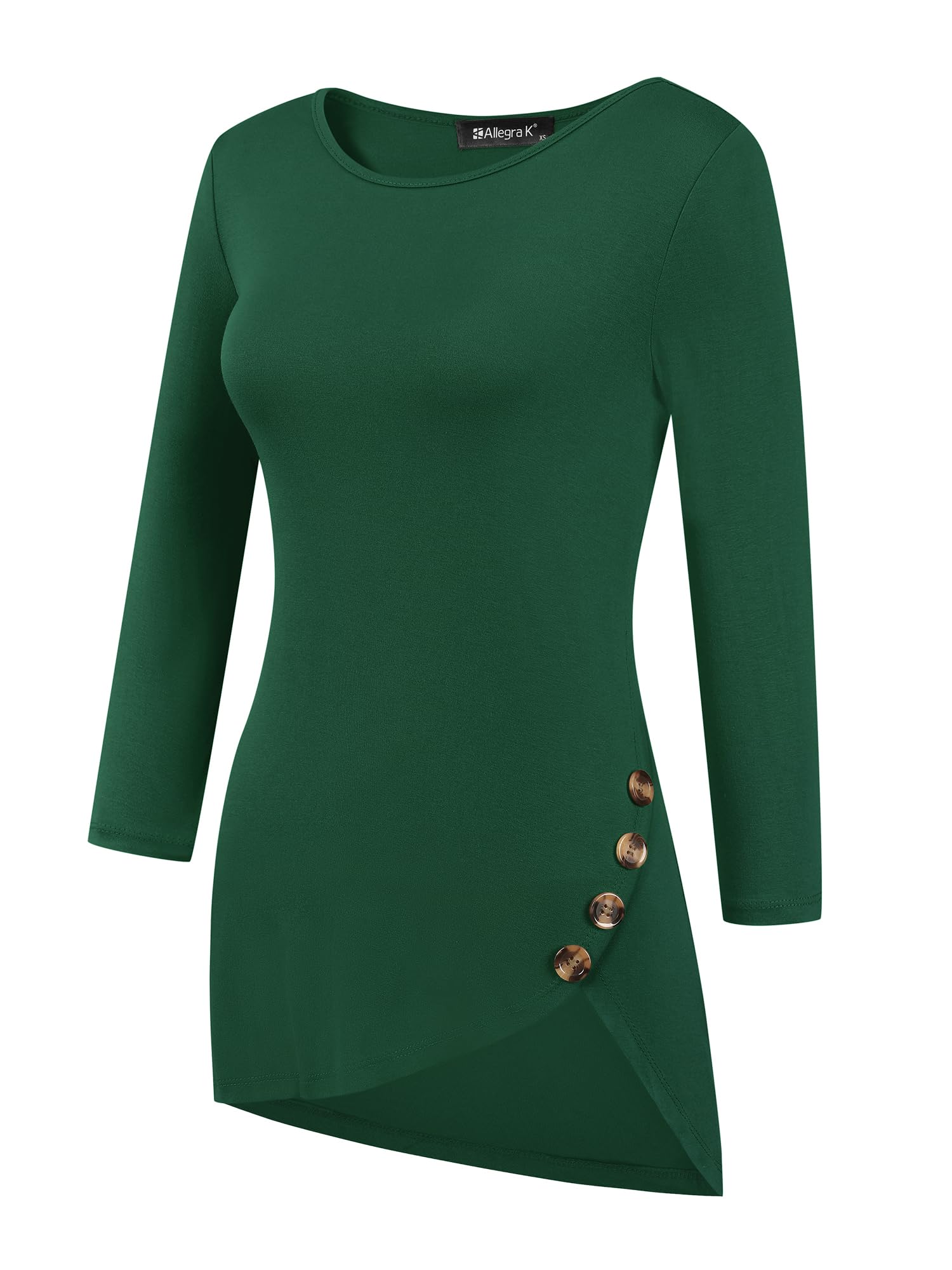 Allegra K Women's Loose Fit Asymmetrical Hem Tunic T-Shirt - 3/4 Sleeve Round Neck Casual Top for Spring 2025 | Perfect for Work, Weekend Outfits & Layering