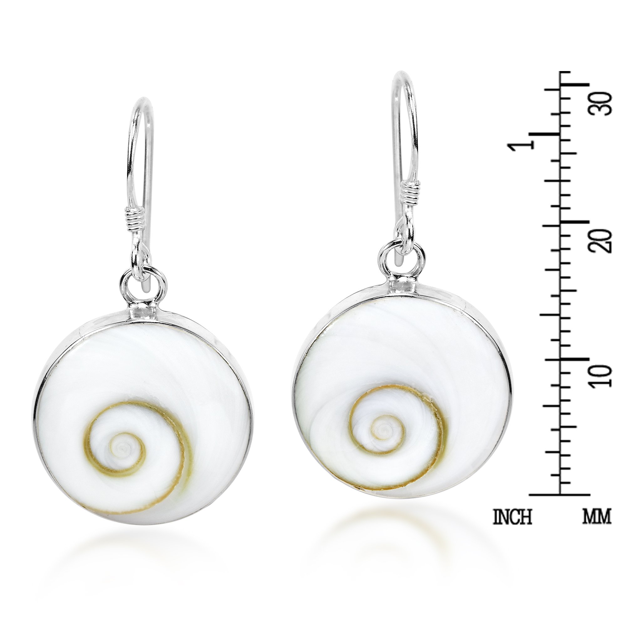 AeraVida 15mm Shiva Shell .925 Sterling Silver Dangle Earrings for Women - Elegant Round Swirling Design, Classic Silver Jewelry Gift for Mother's Day, Wedding, Party & Everyday Wear