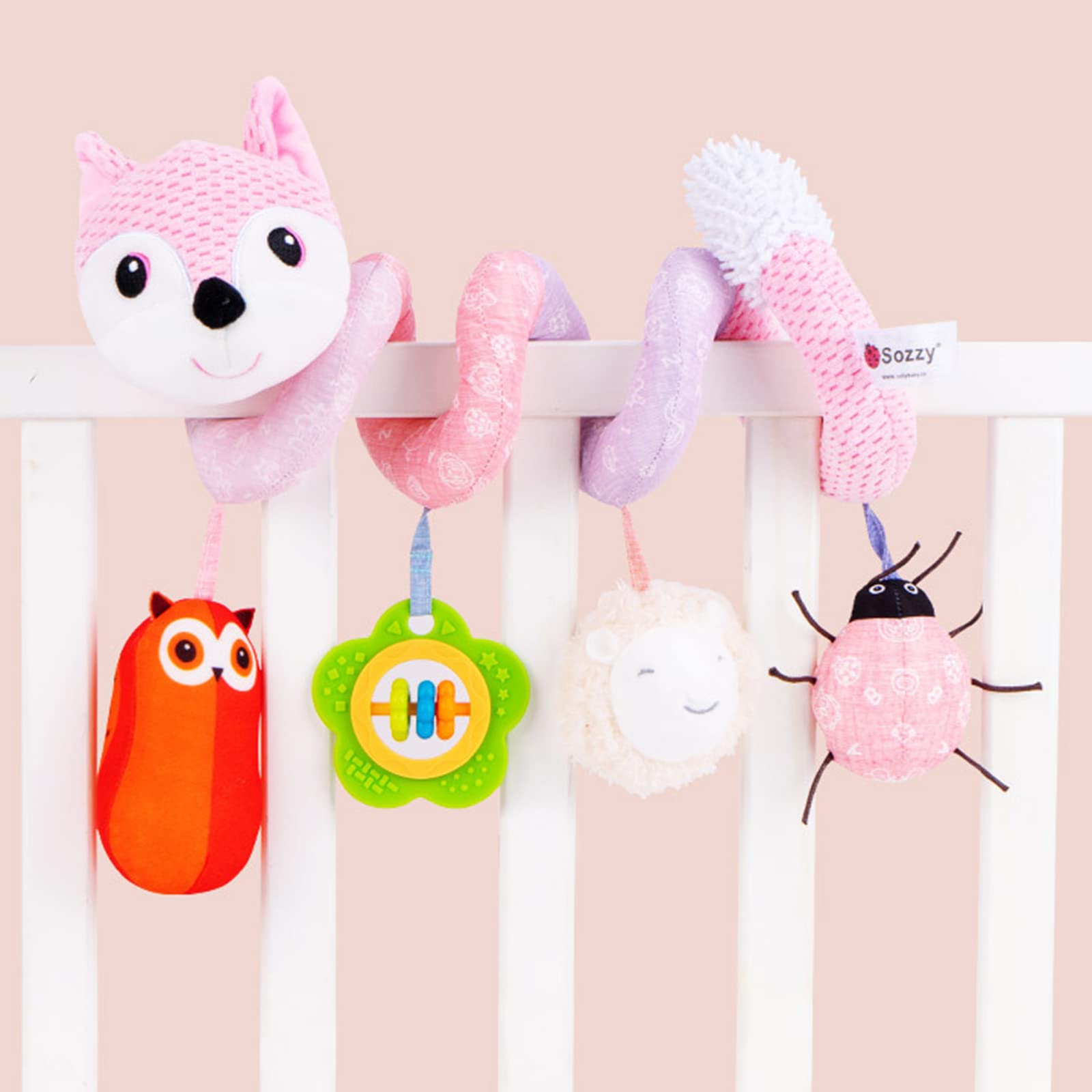 Fox Plush Spiral Activity Toy - Soft & Interactive Baby Teether for Sensory Play, Tummy Time & Early Learning (Pink)