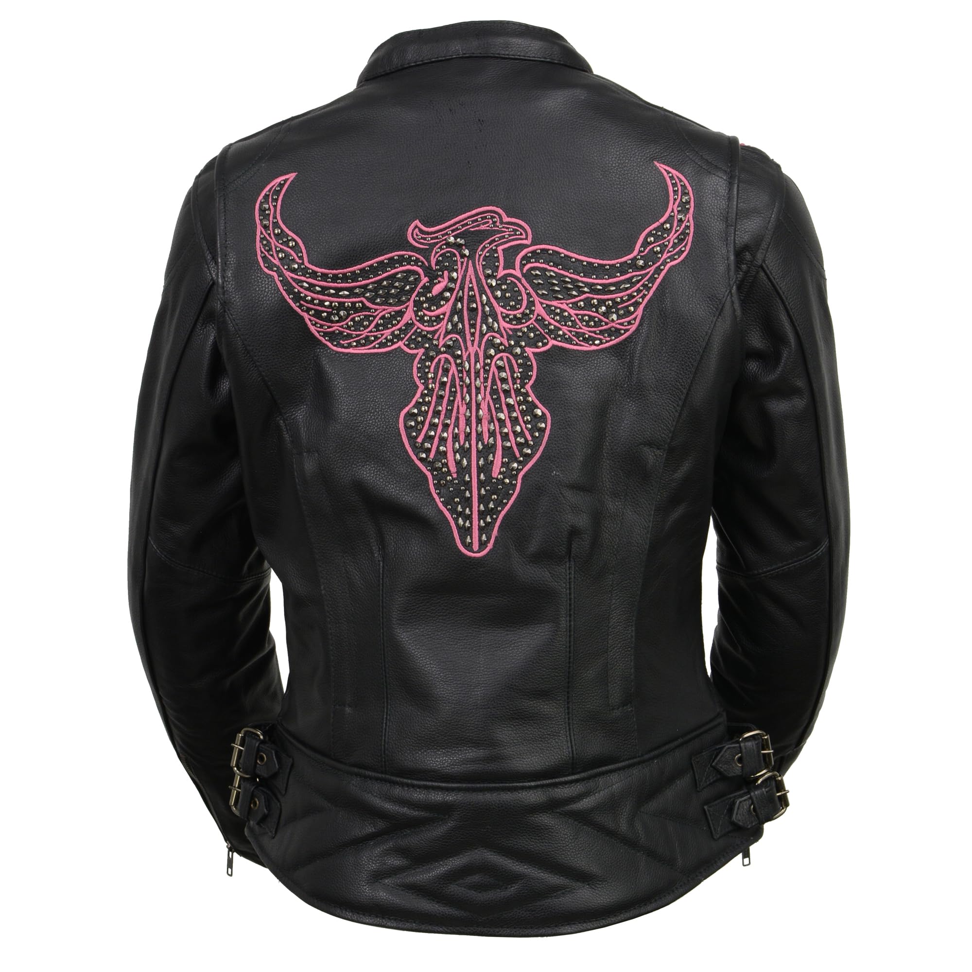 Milwaukee Leather Women's Black Purple Fuchsia Racer Jacket with Phoenix Studs & Embroidery MLL2570 - Stylish Motorcycle Riding & Casual Outwear for Ladies