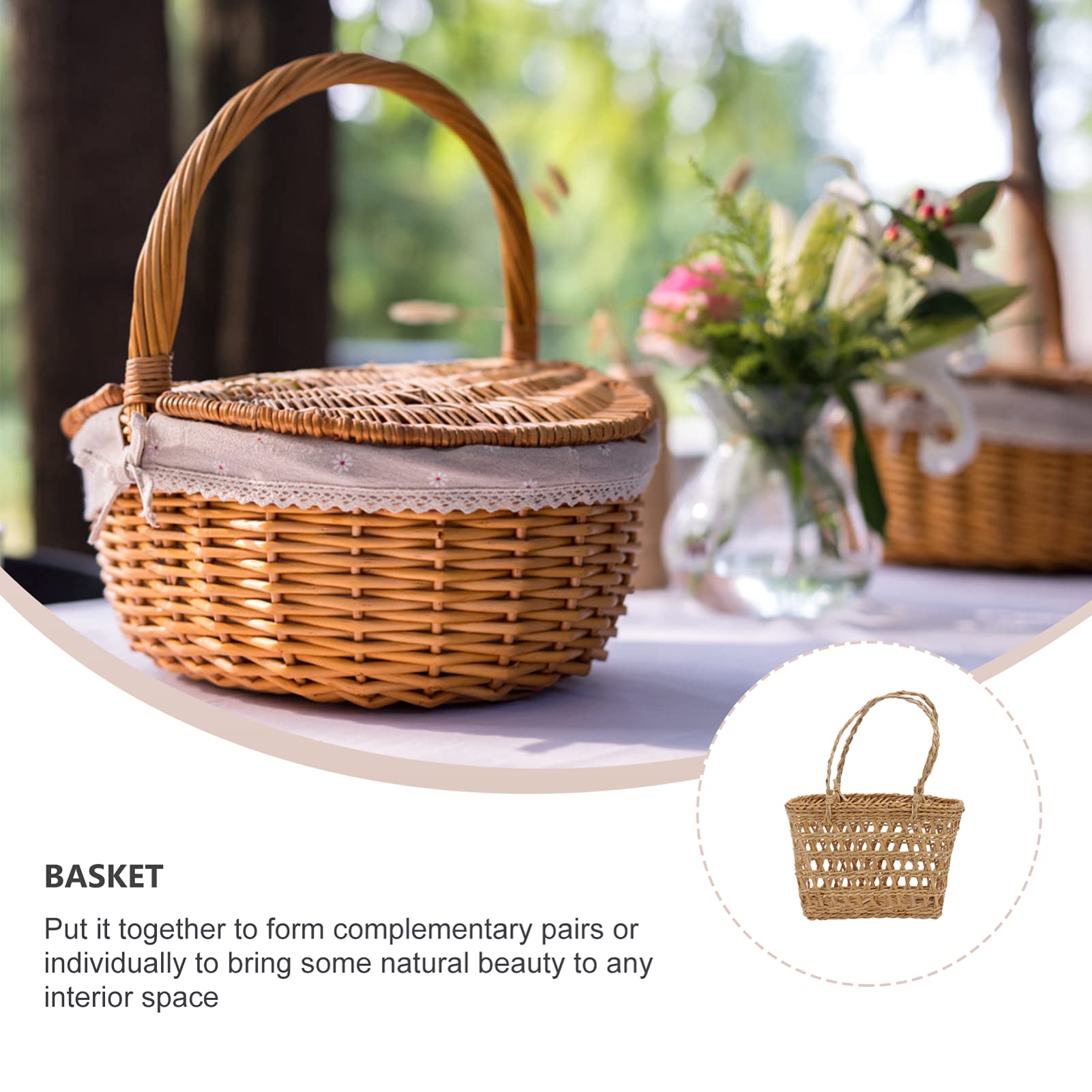 Happyyami 2-Pack Handwoven Rattan Storage Baskets - Boho Chic Flower Baskets for Home Decor, Table Centerpiece, Bathroom & Shelf Organization (Khaki) | Perfect for Farmhouse, Wedding, and Rustic Decor
