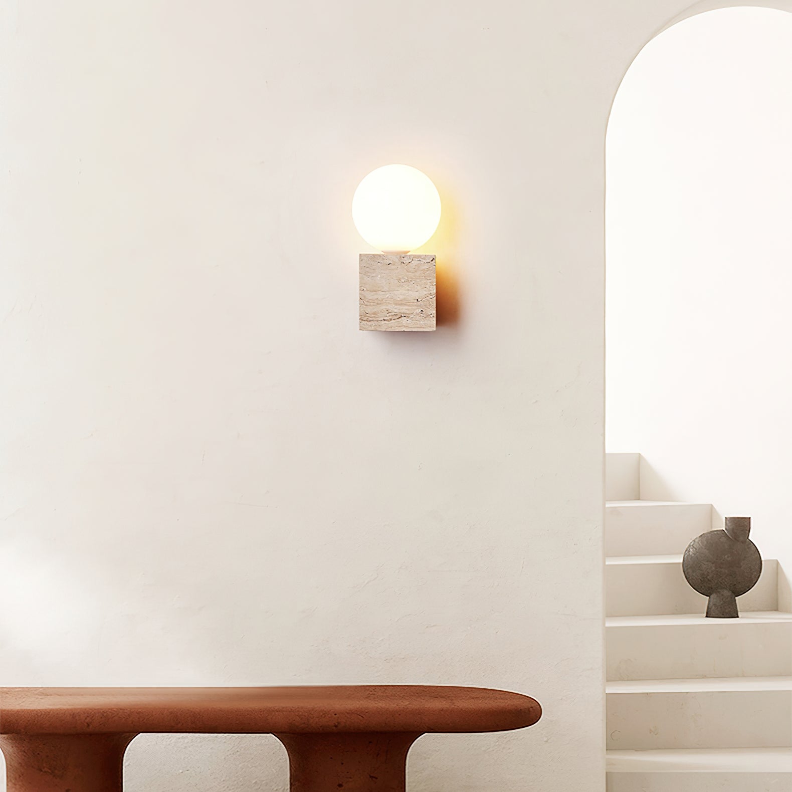 Modern Cube Stone Wall Lamp - Sleek LED Night Light for Bedroom, Living Room & Hallway - Dimmable Ambient Lighting for Home Decor & Relaxation