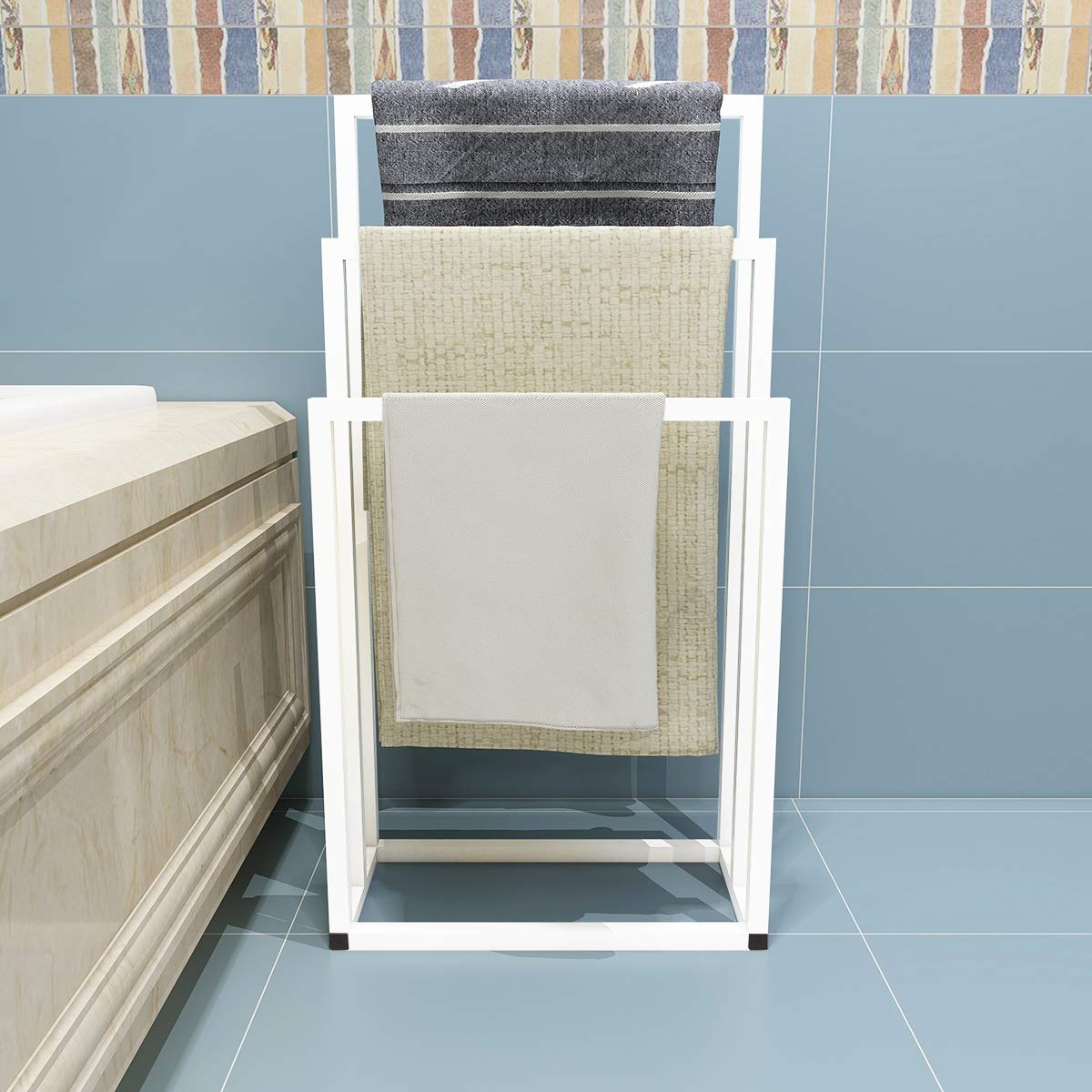 Ochine 3-Tier Freestanding Metal Towel Rack - Modern Black Bathroom Organizer with 3 Bars for Towels & Washcloths | Space-Saving Storage Solution for Small Bathrooms, Laundry Rooms & Dorm Accessories