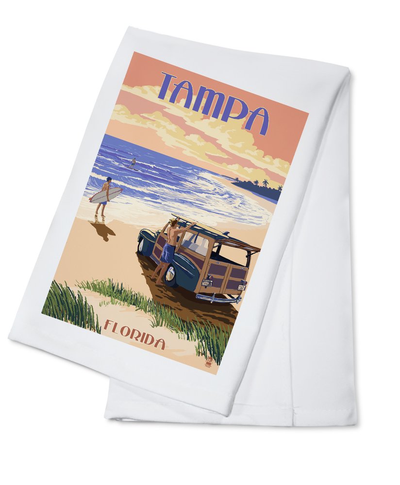 Florida Tampa Beach Wooden Design 100% Cotton Tea Towel - Decorative Kitchen Hand Towel for Home, Bath & Coastal Decor