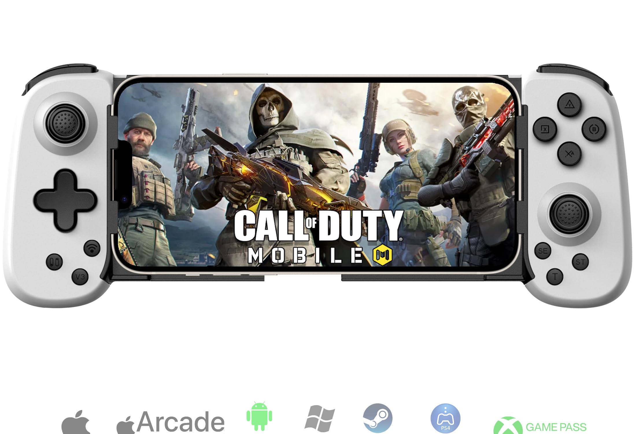 Wireless Gamepad for iPhone, Android, PC - Turbo, Gyro, Dual Motors (White) - Perfect for Cloud Gaming & PS5/Xbox Streaming