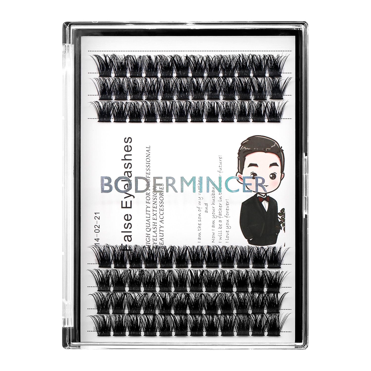 Bodermincer 84 Clusters D Curl False Eyelashes - Natural 3D Volume Lashes Set for DIY Lash Extensions | Wide Cluster, Glue Bonded Band, Individual Lashes (16MM) | Perfect for Home Use, Parties & Special Occasions