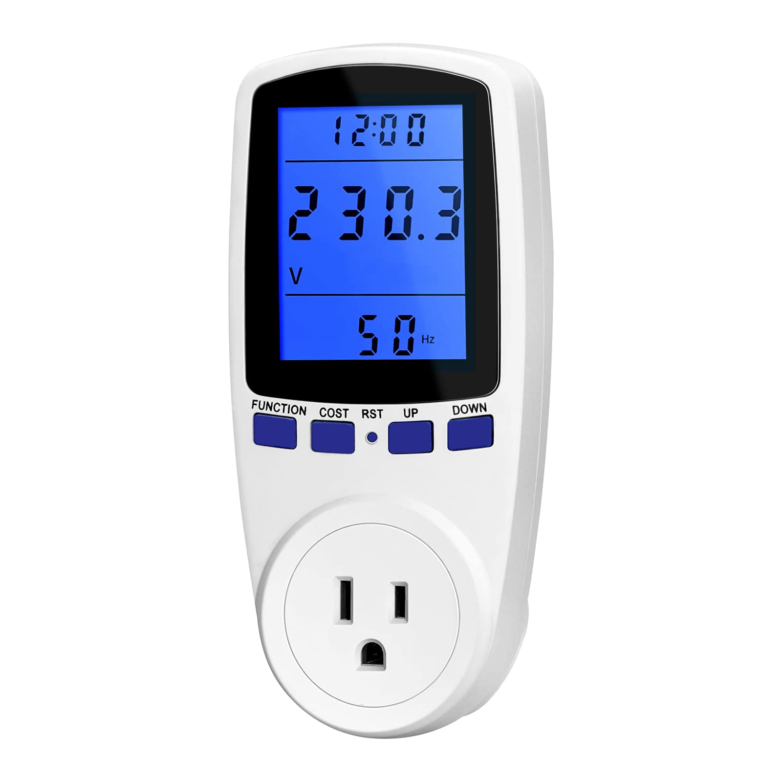 Plug Power Meter - Electricity Usage Monitor with Blue Backlight LCD Display | Voltage, Amps & Watt Tracking | Overload Protection for Energy Savings | Perfect for Home, Office & Appliance Efficiency Monitoring