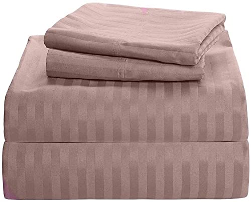 400 Thread Count Egyptian Cotton 4-Piece Bed Sheet Set - Full Size, Taupe Striped Pattern, Fits 15-18
