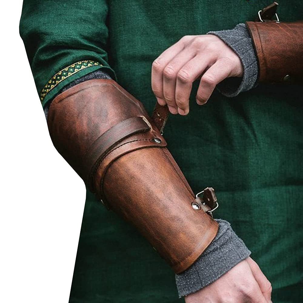 Medieval Gauntlet Wristband - Punk Gothic Faux Leather Armor Bracer with Buckles | Perfect for LARP, Cosplay, Renaissance Fairs & Halloween Costumes