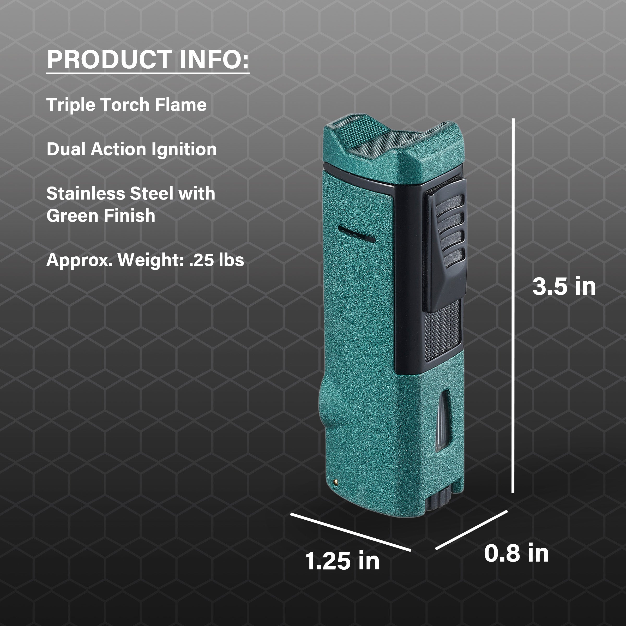 Visol Colonel Triple Flame Torch Lighter - Windproof Butane Lighter for Cigars, Candles & Outdoor Use (Green) - Perfect for Camping, BBQ & Survival Kits