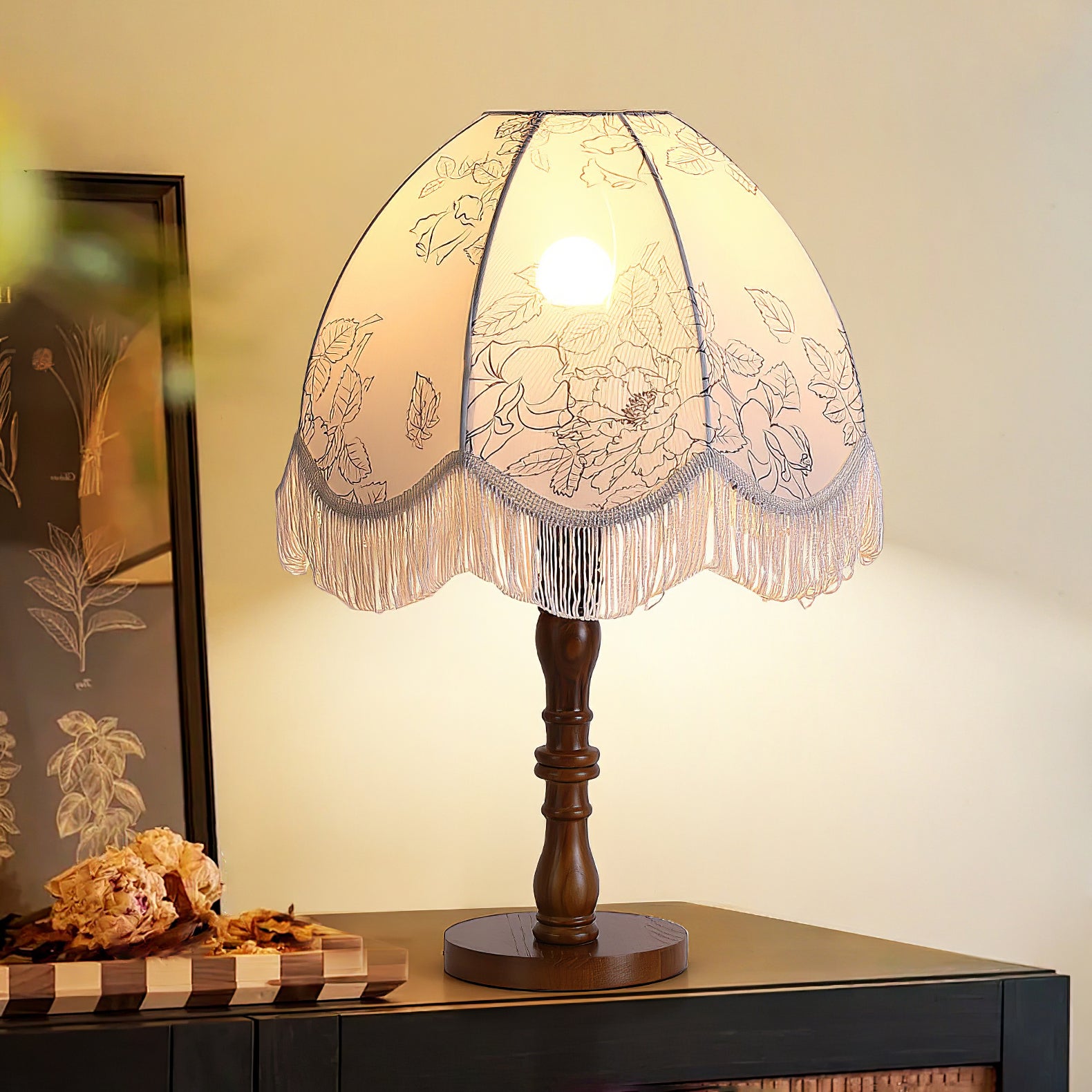 Stylish Printed Tassel Table Lamp - Elegant Home Decor for Bedroom, Living Room & Office - Perfect Nightstand Lighting for Cozy Ambience