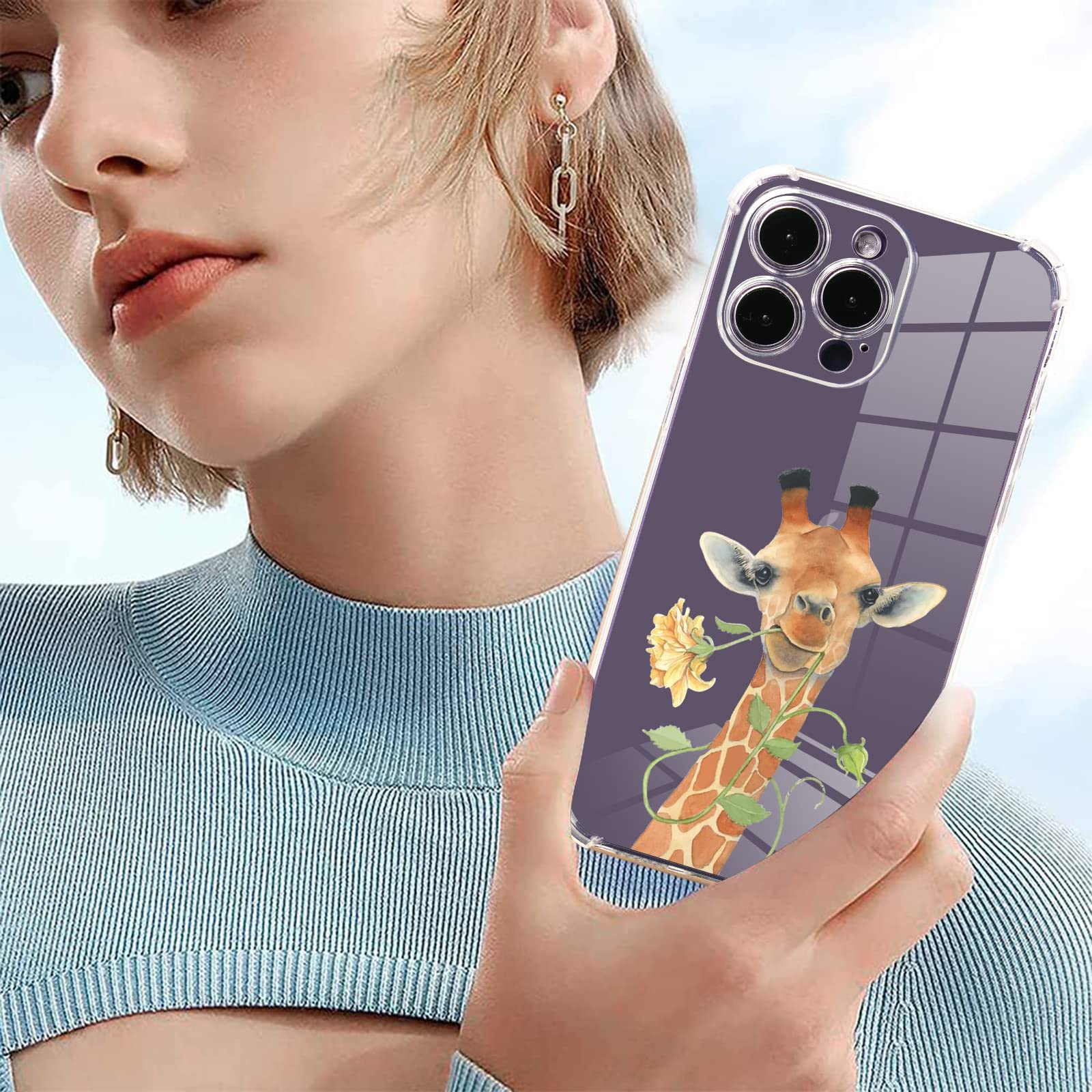 Giraffe Floral Design iPhone 12 Pro Max Case with Screen Protector – Soft TPU Shockproof Cover [6.6ft Drop Protection] for 6.7