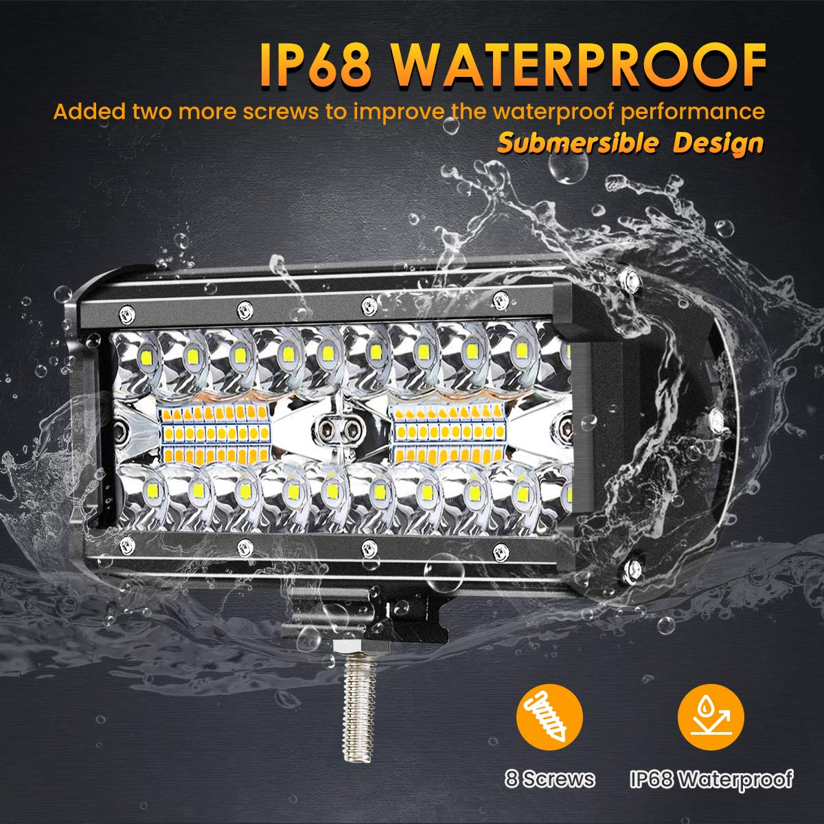 7-Inch LED Light Bar 24000 Lumen 240W Waterproof Off-Road Driving Lights - White/Amber Spot Flood Combo Beam for Trucks, Pickups, ATVs & UTVs - Perfect for Night Off-Roading, Camping & Emergency Lighting (12-32V)