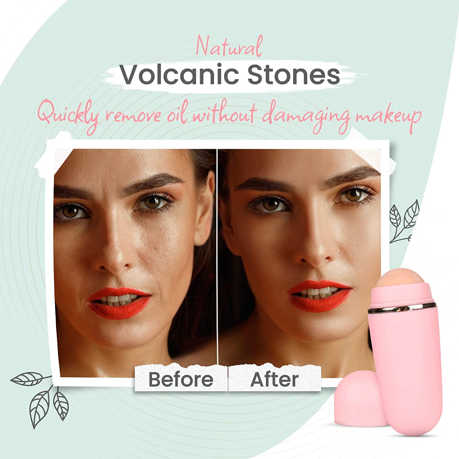 Lucario Volcanic Stone Facial Roller for Oily Skin - Oil Absorbing & Control Roller - Natural Pore Cleansing & Shine Reduction - Perfect for Daily Skincare & Makeup Prep
