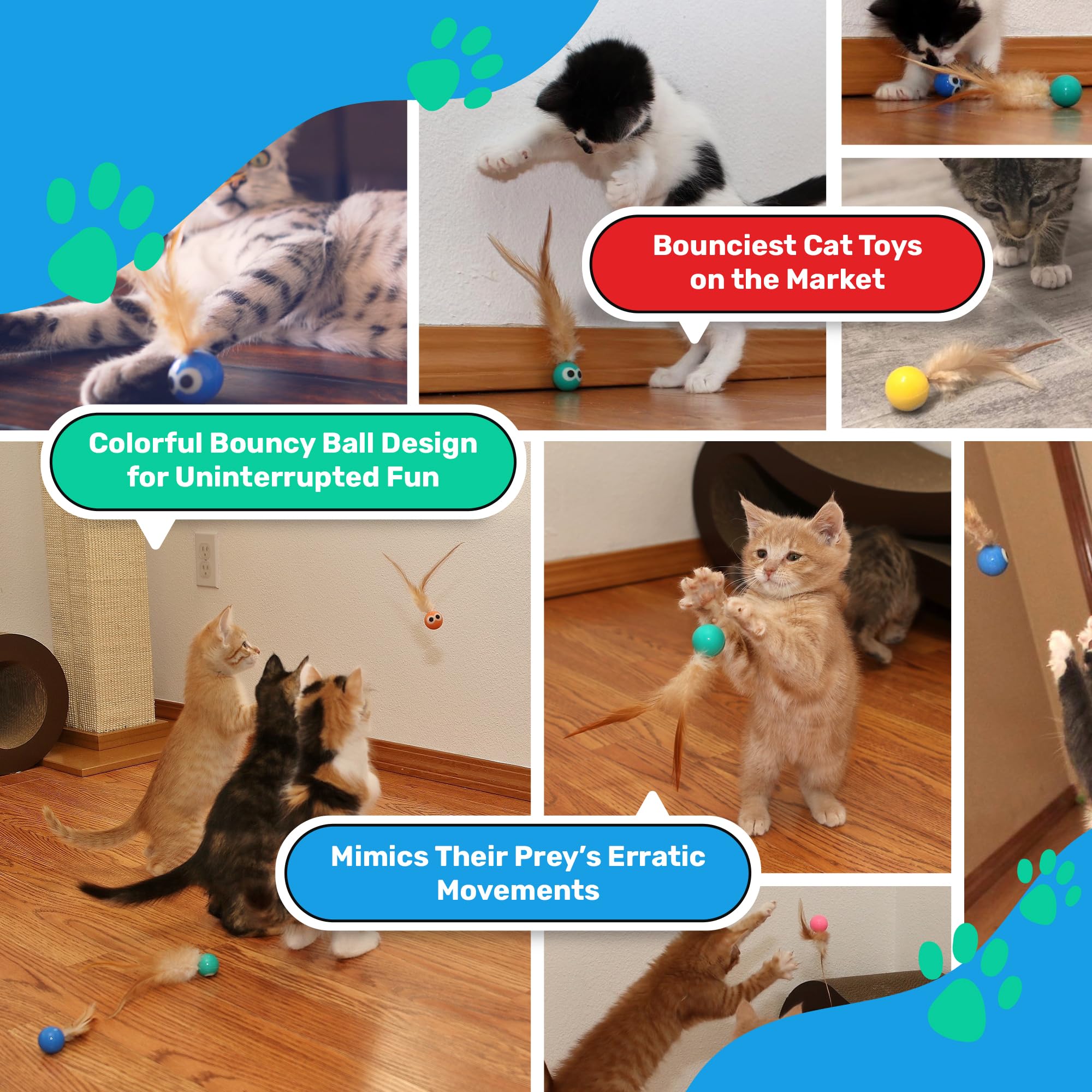 15-Pack Natural Feather Cat Ball Toy - Interactive Cat Toys for Indoor Adult Cats & Kittens - Fun Playtime for Bored Cats, Exercise & Bonding with Your Pet
